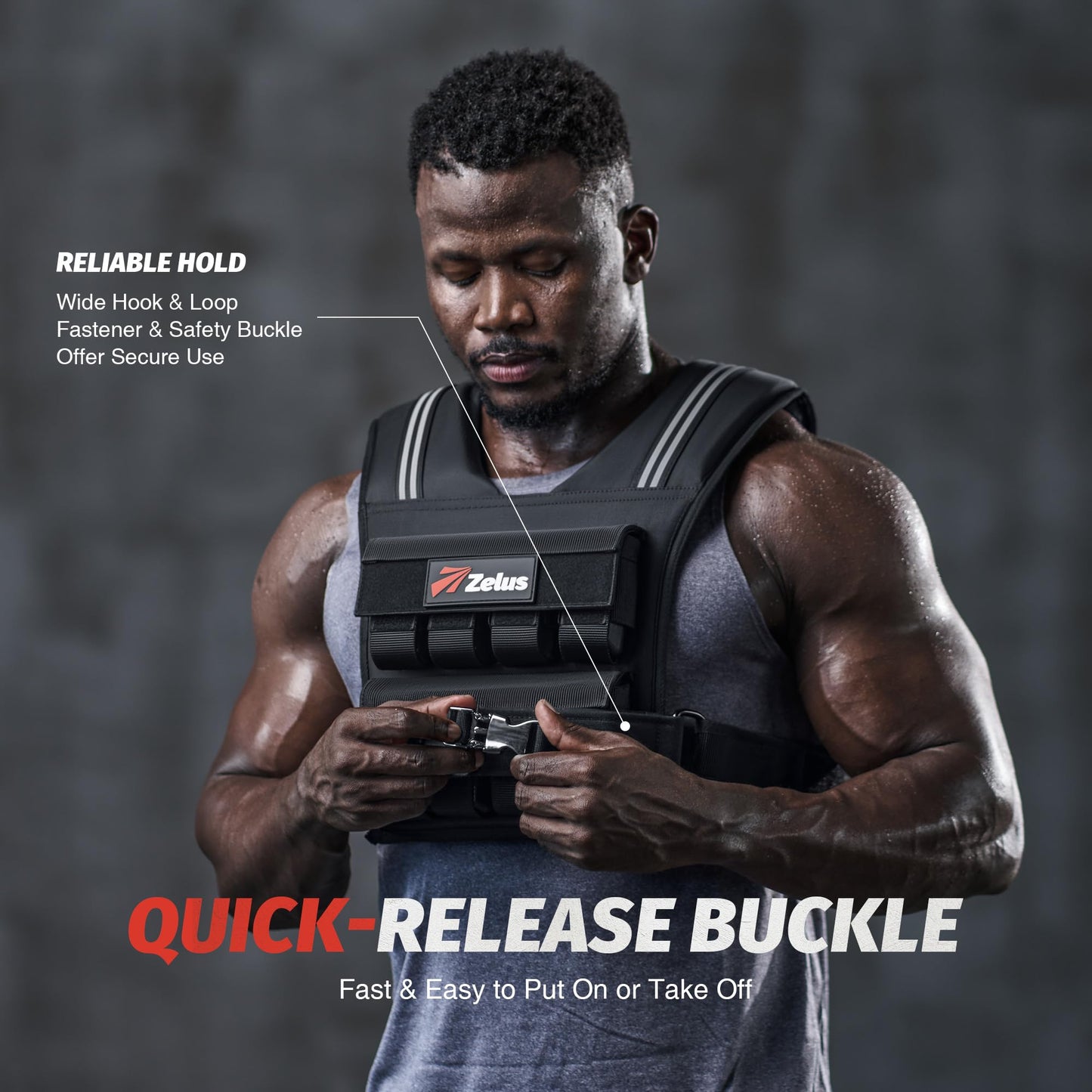 ZELUS Weighted Vest Men, 23lbs/36lbs/45lbs Adjustable Weight Vest with 10/16/20 removable Iron Weights and Reflective Strips, No-Bounce Design for Strength Training, Running, HIIT & Calisthenics