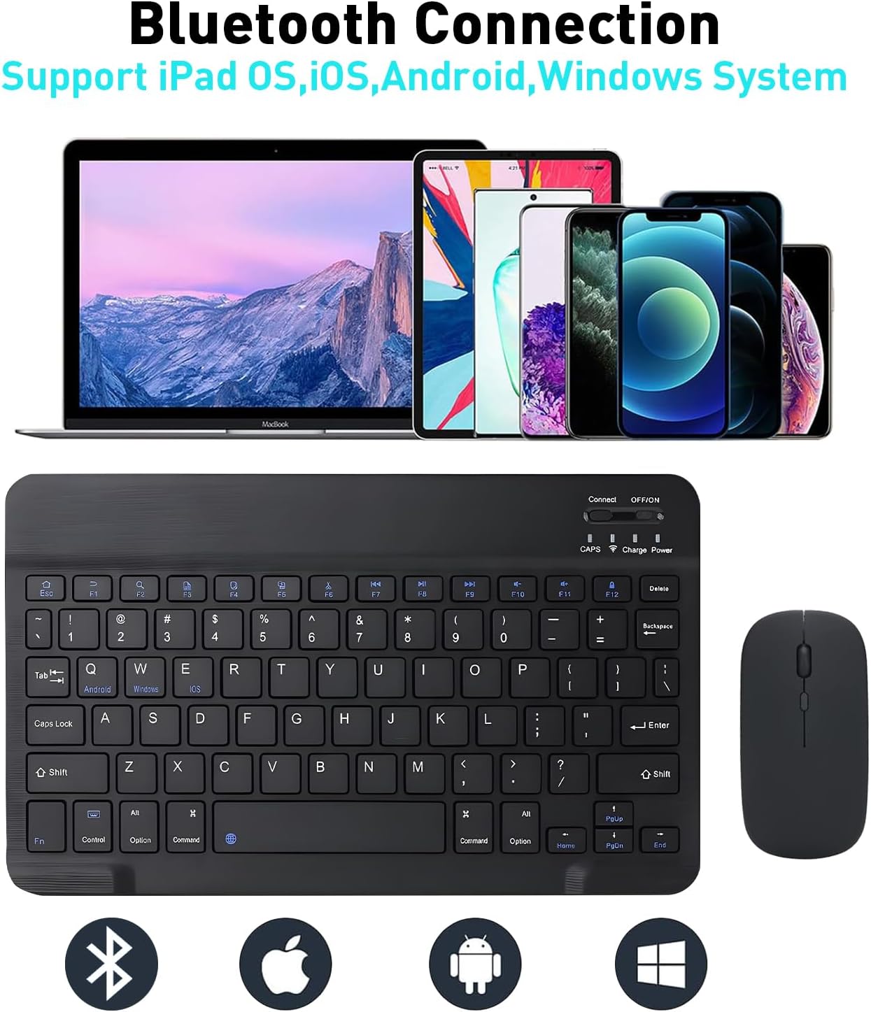KUNSI Bluetooth Keyboard and Mouse Combo for iPad, Rechargeable Slim Wireless Keyboard and Mouse for Tablets,Compatible