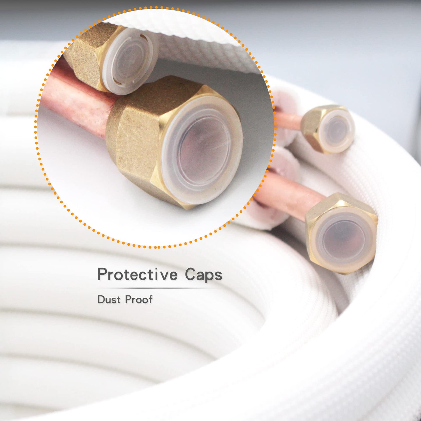50ft Length Mini Split Line Set,1/4" 3/8" OD Copper Pipes Tubing and 3/8 White PE Thickened Insulated Coil with Flared Nuts for Mini Split Air Conditioner HVAC or Heat Pump System. (50Ft(1/4+3/8))