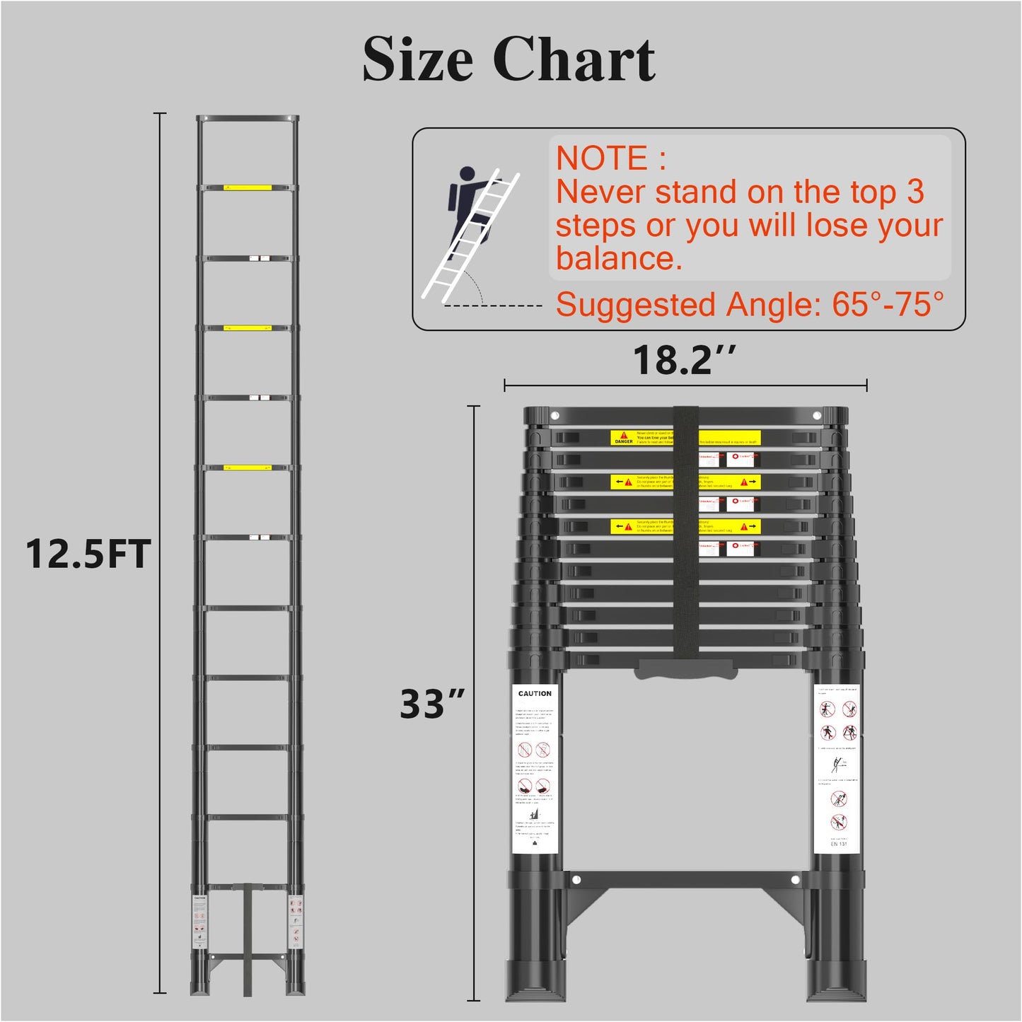 Telescoping Ladder, 12.5 FT Aluminum Extension Ladder, Collapsible & Adjustable, 330 lbs Capacity, Compact Retractable Ladder for House, Roof, RV & Travel Trailer
