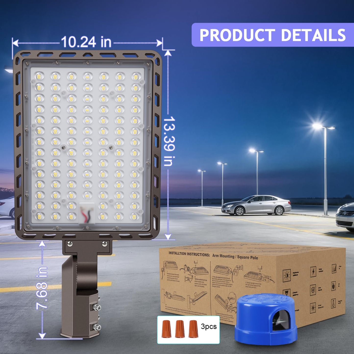 Dream Eeve 240W LED Parking Lot Light Slip Fitter Mount 36000LM Dusk to Dawn 5000K Parking Lot Lights Outdoor Area Security Commercial IP65 Waterproof 100-277V for Street Driveways Parking Lot