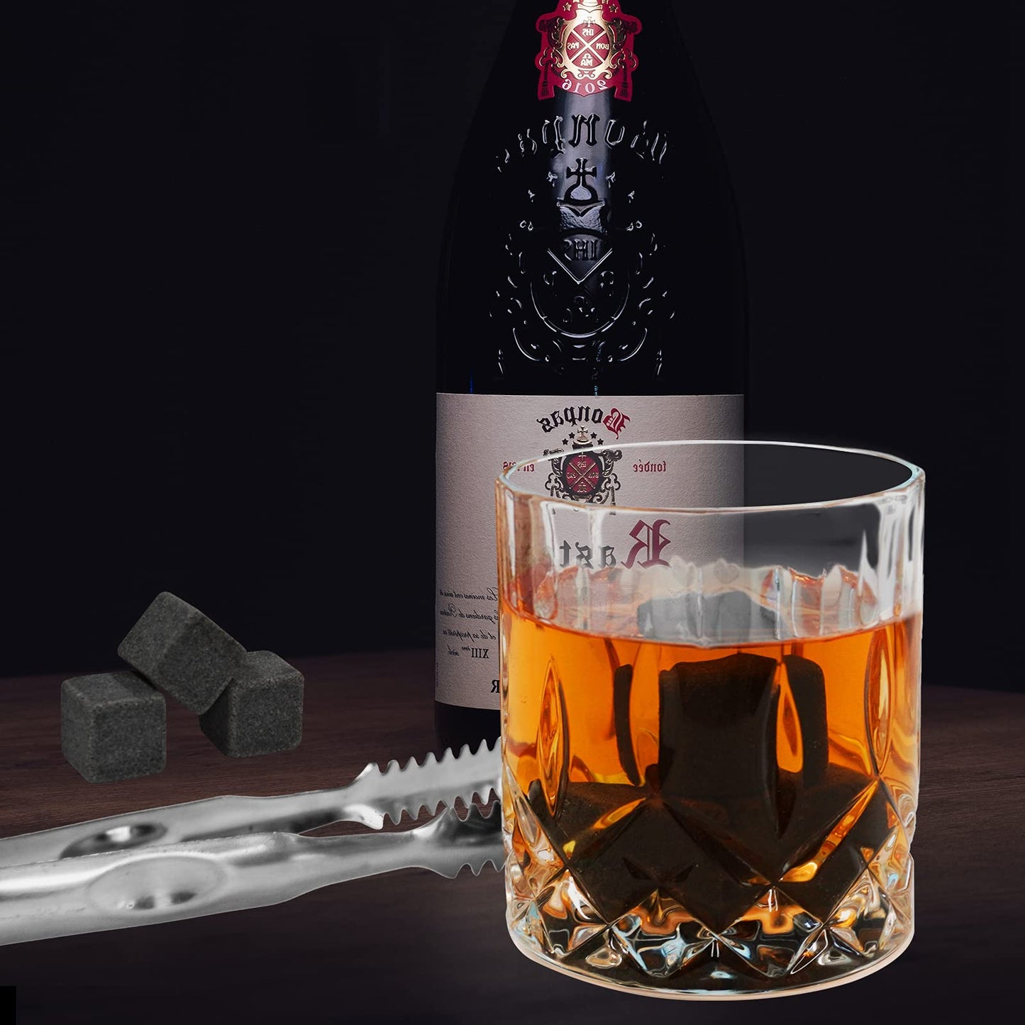 HEYPUB Whiskey Stones Gift Set,Whiskey Glasses Set 8 Granite Chilling Whisky Rocks, 2 Bourbon Glasses,Best Drinking Gifts for Men Dad Husband Birthday Anniversary Present，Plus 2 Free Coasters.
