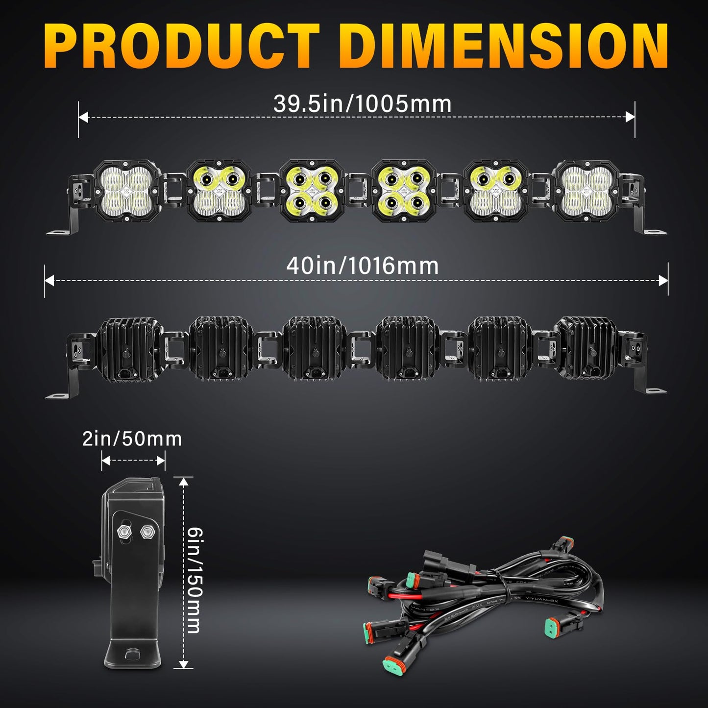 Willpower 40 Inch 180W LED Light Bar, 18000LM Flood Spot Combo Beam Driving Fog Light with DT Wiring, Off-Road Work Lights for 12V/24V Car SUV ATV UTV Truck Boat