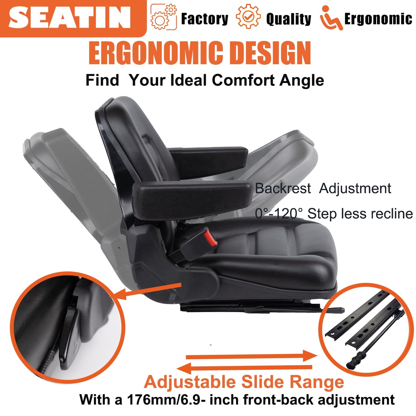 SEATIN Universal Forklift Seat,Tractor Seat with Micro Switch,Armrest and Safety Belt,for Tractor,Mower,Skid Loader,Telehandler,Backhoe,Excavator Dozer