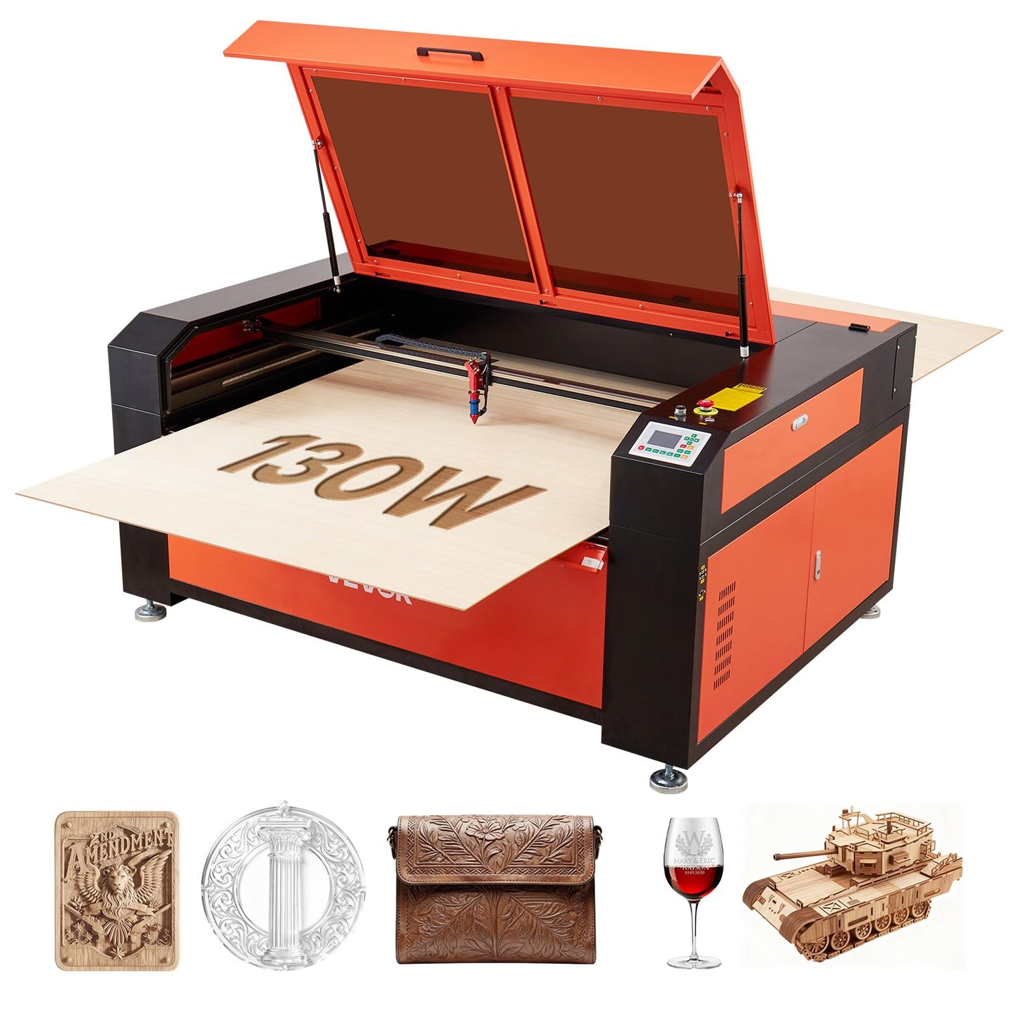 VEVOR 130W CO2 Laser Engraver, 55 x 35 in CO2 Laser Engraver Cutter Machine with Water Chiller 2 Way Pass Air Assist 1200 mm/s Speed, Autofocus Engraving Cutting Machine for Wood Acrylic Glass