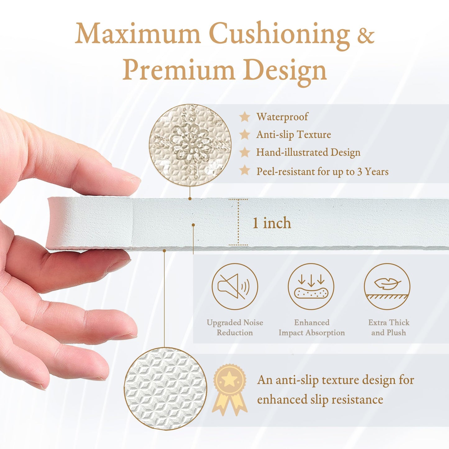 PopsyKosy Premium Baby Floor Play Mat - Extra Thick & Cushioned 1 inch Playroom Foam Mat, Non-Toxic Odorless - 6 Tiles - Spacious 6x4 ft. - Stylish & Large, Waterproof for Kids & Toddlers - Pearl Beige