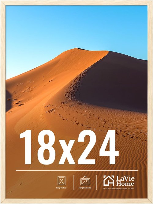 LaVie Home 18x24 Picture Frame - Classic Oak Display Frame with HD Plexiglas | Vertical & Horizontal Use