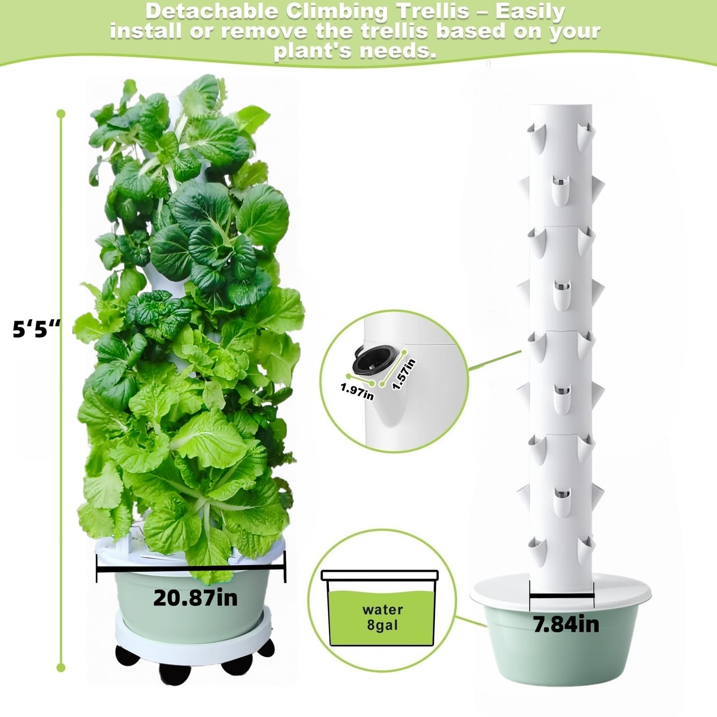 Vertical Hydroponic Growing System Kit, Indoor & Outdoor Hydroponic Tower, Herb Growing Garden with 36 Planting Sites, Automatic Timer Smart Hydroponic Gardening System