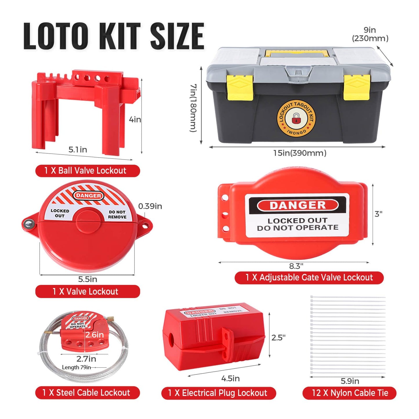 IWONGO 50 PCS Lockout Tagout Kit, OSHA Compliant Electrical Loto Kit, Safety Padlocks, Circuit Breaker Lockouts, Valve Lock, Hasp & Loto Tags, Industrial Safety Electrical & Mechanical