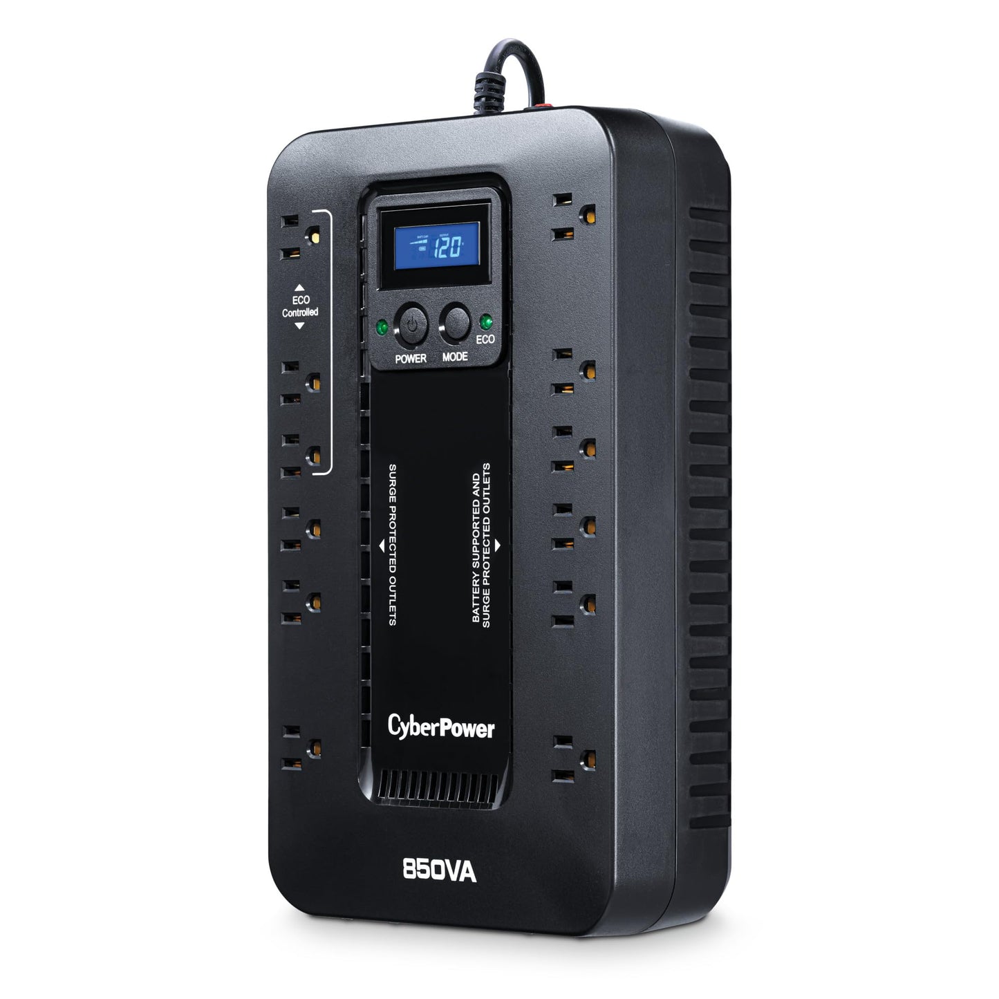 CyberPower EC850LCD Ecologic UPS Battery Backup and Surge Protector, 850VA/510W, 12 Outlets, ECO Mode, Compact, UL Certified