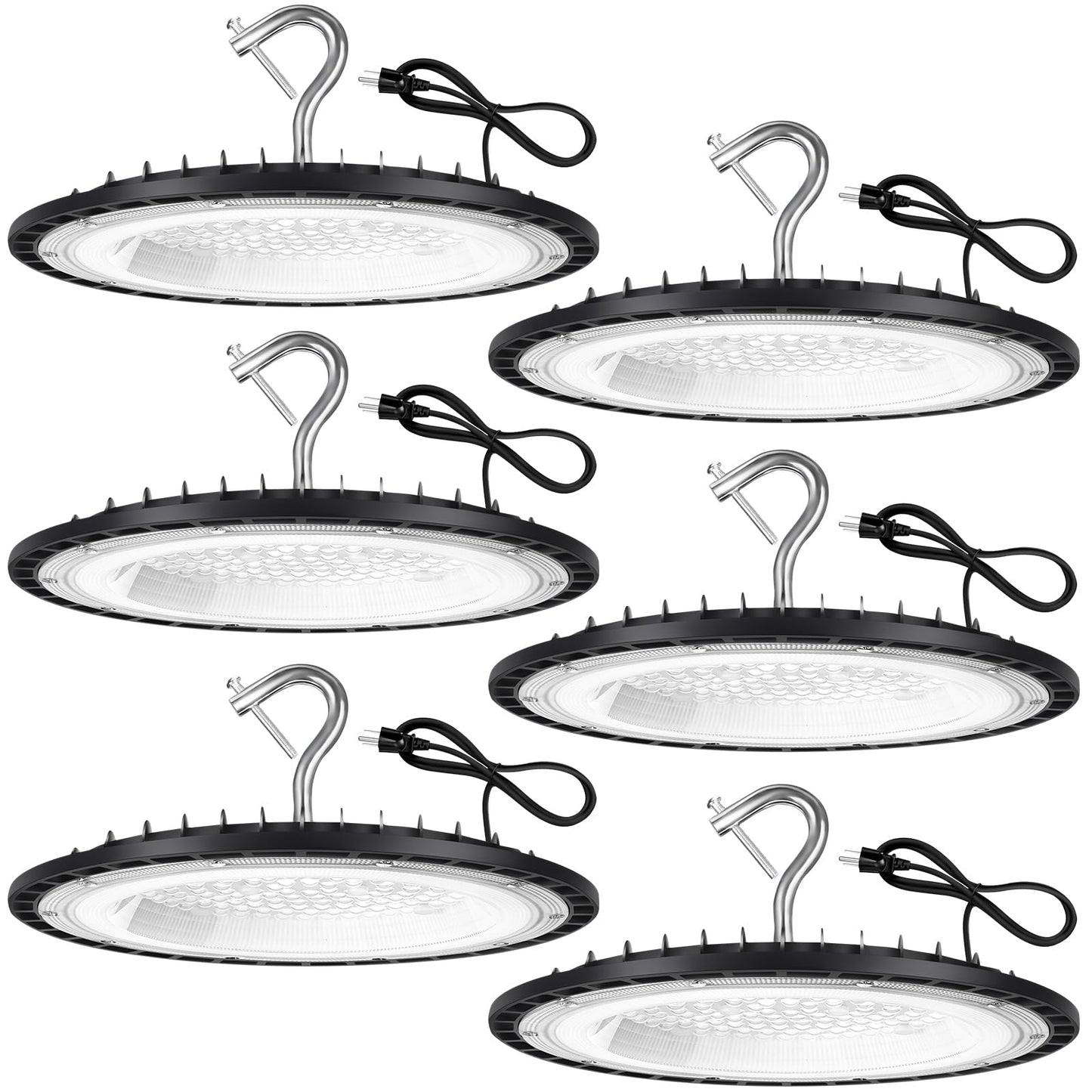YANYCN 6 Pack 100W UFO Led High Bay Light Fixture,5000K Daylight Commercial Shop Bay Lighting,120v,15000LM,[450W MH/HPS Equiv.] US Plug Area Lighting for Warehouse/Barn/Gym/Factory/Workshop
