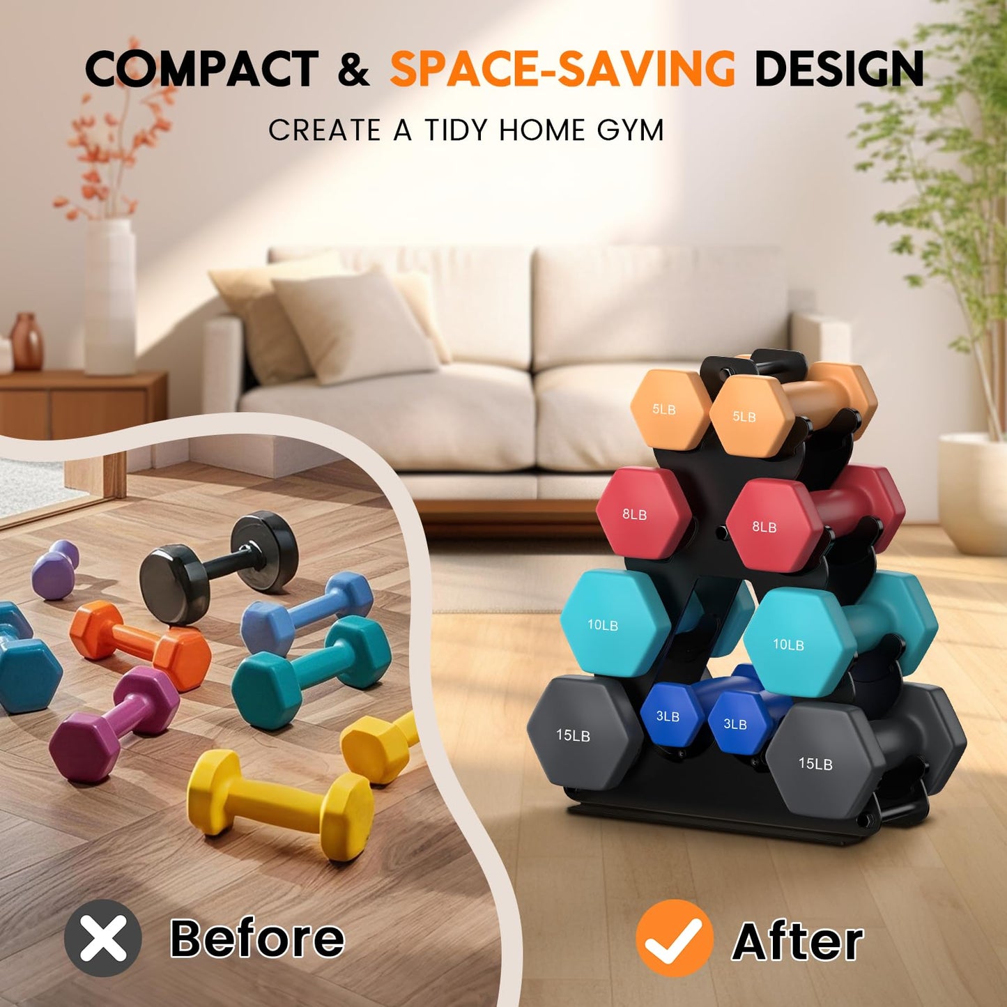 4-Tier Dumbbell Rack Stand Only | Space-Saving Weight Rack for Home Gym, Hand Weight Rack Dumbbell Storage for Dumbbell Set (3-15 LB), Durable Metal Stand with Easy Assembly (Dumbell not Included)