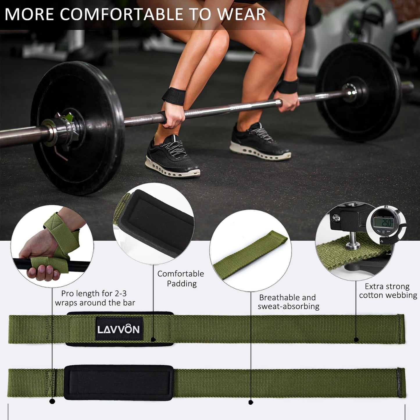 Squat Pad Set - Foam Barbell Pad for Squats Cushion, Lunges & Bar Padding for Hip Thrusts -Standard Olympic Weight Bar Pad,Gym Accessories for Women(Ankle Straps,Wrist Straps for Weightlifting)(Army-Green)