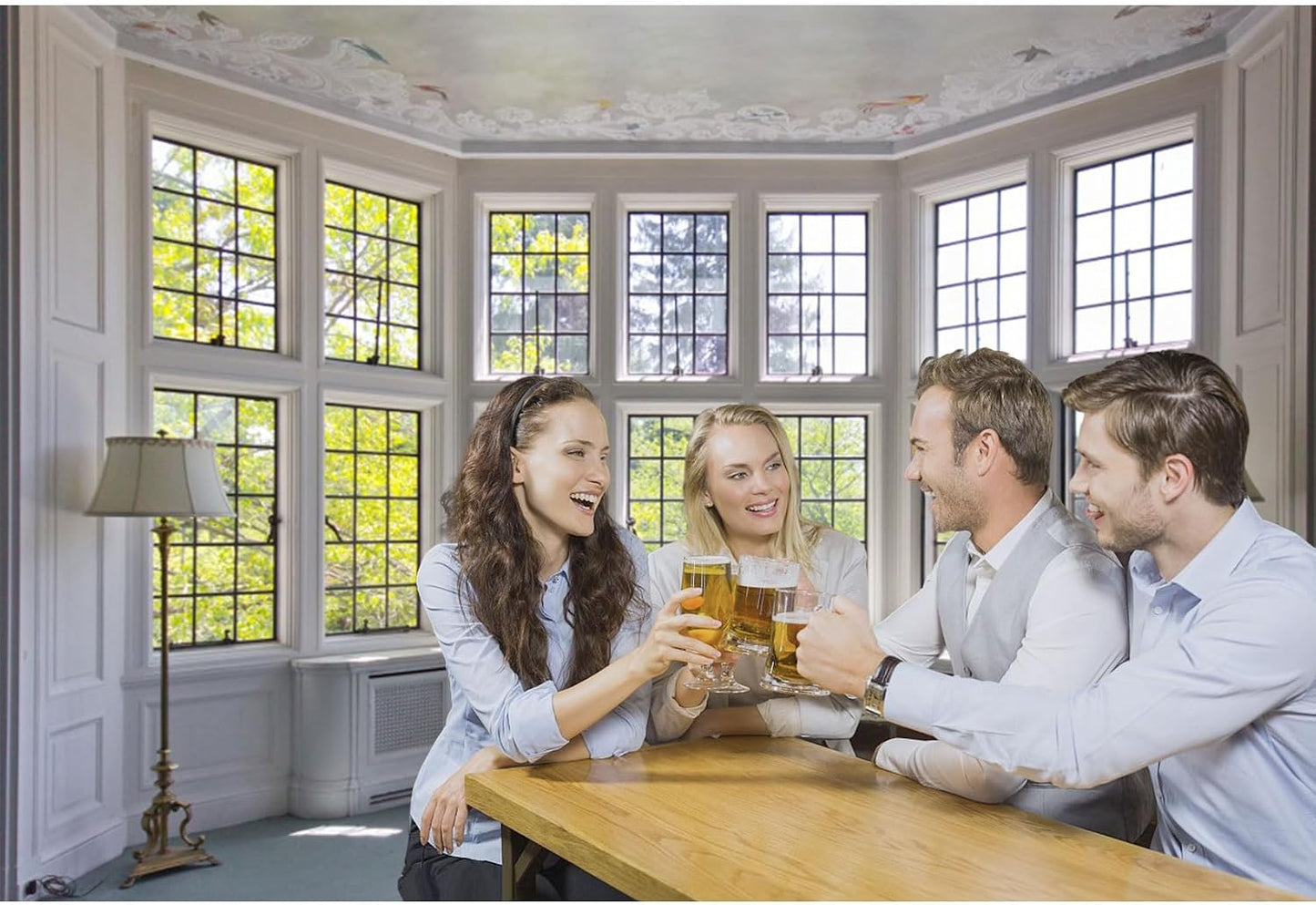 CSFOTO 8x6.5ft Big Bright Window Backdrop Window Garden Zoom Room Background for Wall Zoom Living Room Office Backdrop