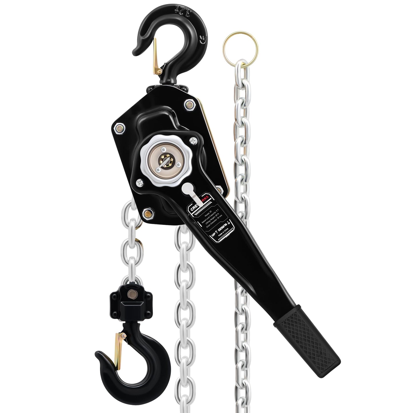 CREWORKS Lever Chain Hoist, 3 Ton 6600 lb Capacity 20 ft Manual Chain Hoist with G80 Galvanized Chain & Swivel Hooks, Heavy Duty Manual Lever Hoist for Construction Warehouse Automotive Factory