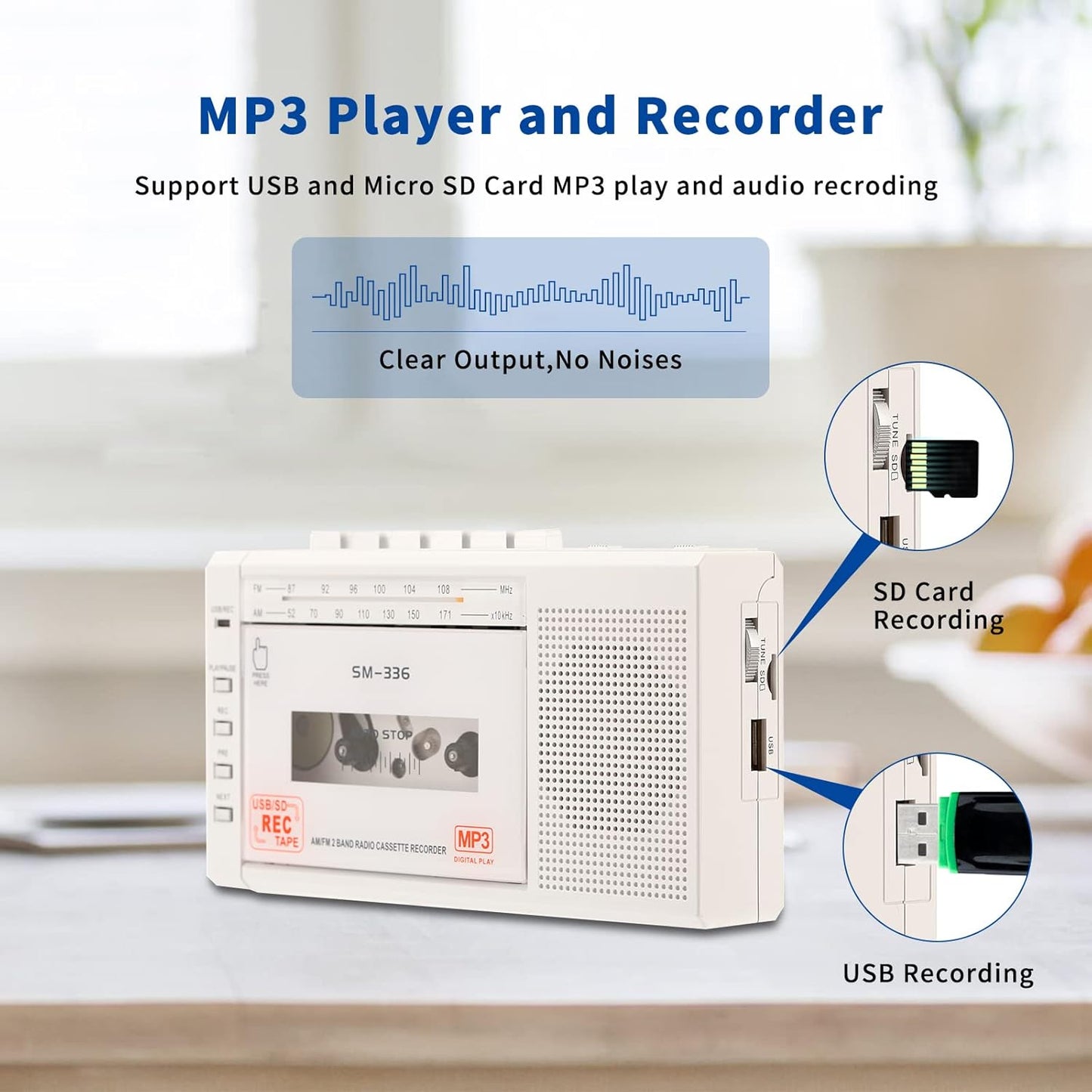 Cassette Cassette 4 SEMIER Small Player Recorder, to Digital Converter via USB or Micro SD Card, Powered by AC or AA