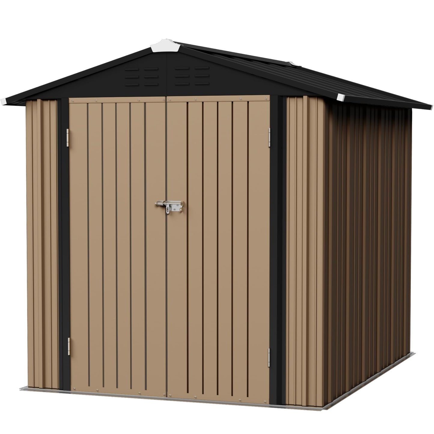 Flamaker 6x8 FT Storage Shed Waterproof Metal Garden Shed with Lockable Door Utility Tool Shed Outdoor Storage for Backyard, Patio and Lawn, Brown