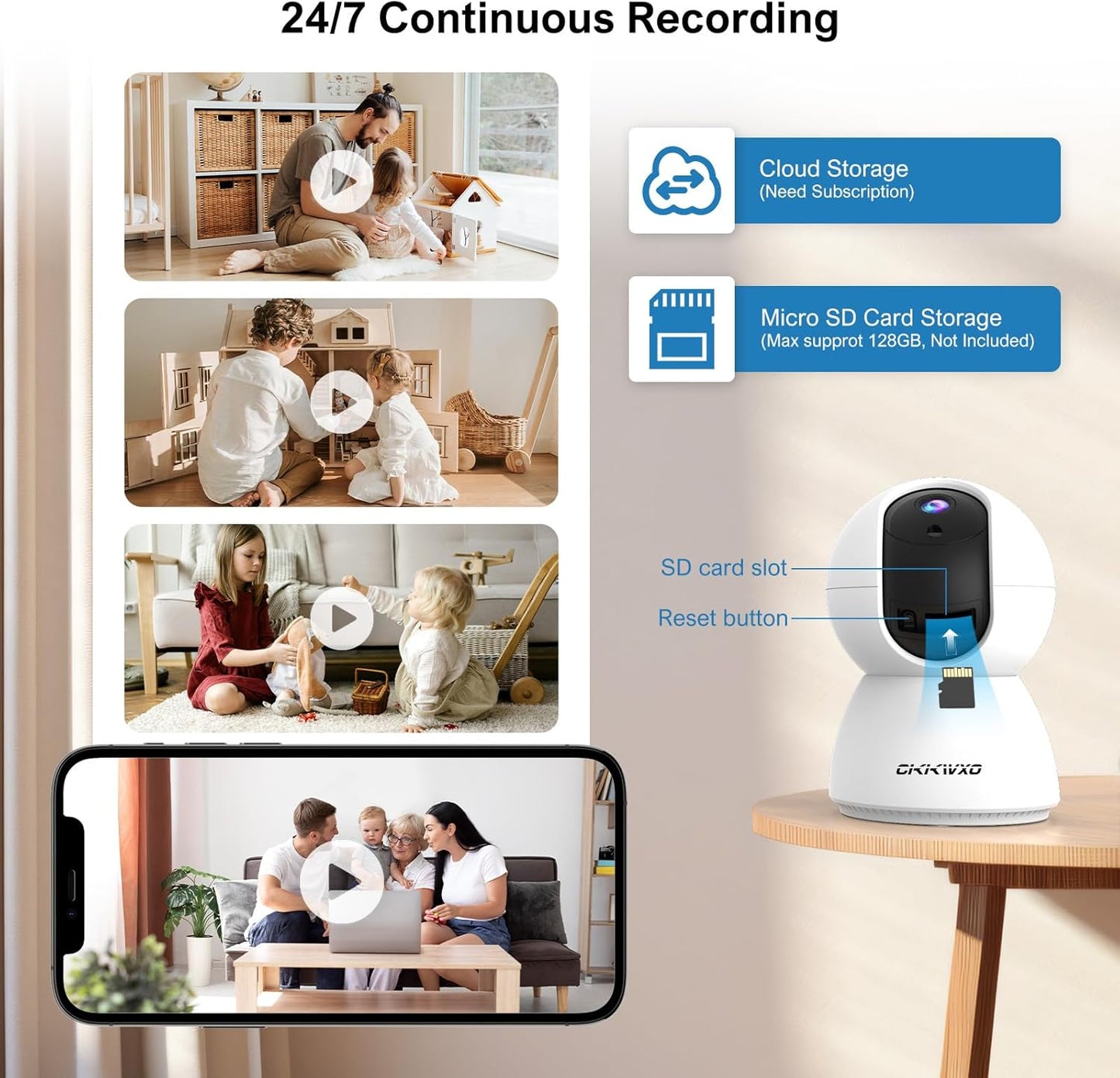 CiKiKWXO 2.4&5GHz Camera,2K/3MP 355 2-Way WiFi Indoor Security Camera for Home Security, Pan/Tilt Pet Cam, IR Night