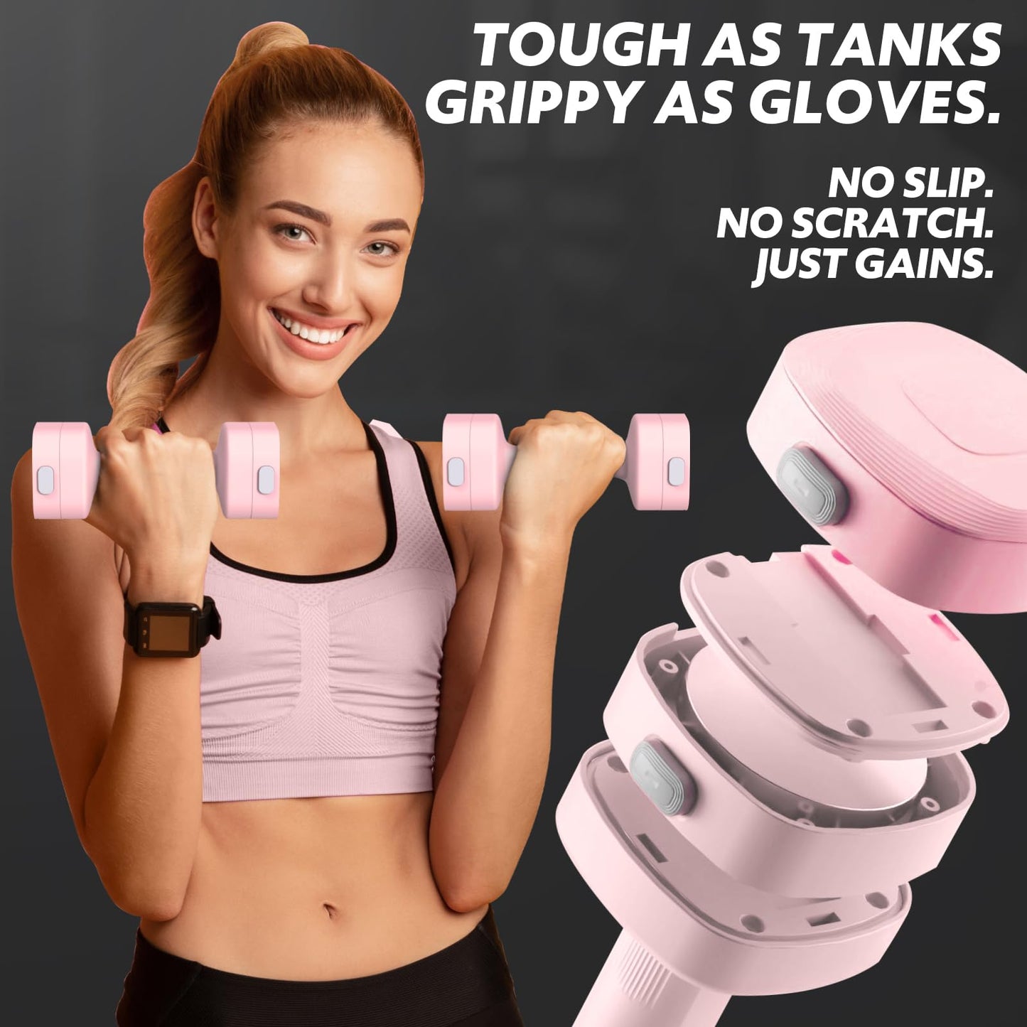 Adjustable Dumbbell Set of 2, 4 in 1 Free Weights Dumbbells Set for Women with Fast Adjustment, Each 2lb 3lb 4lb 5lb Hand Weights Set for Home Gym & Outdoor Exercise Training (Pink)