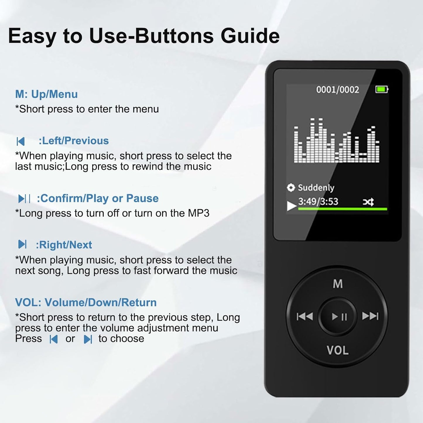 Wodgreat MP3 5.0, 1.8 inch 128GB(Black, 32GB) Player with Bluetooth Screen Portable Music Player with HD Speaker, HiFi