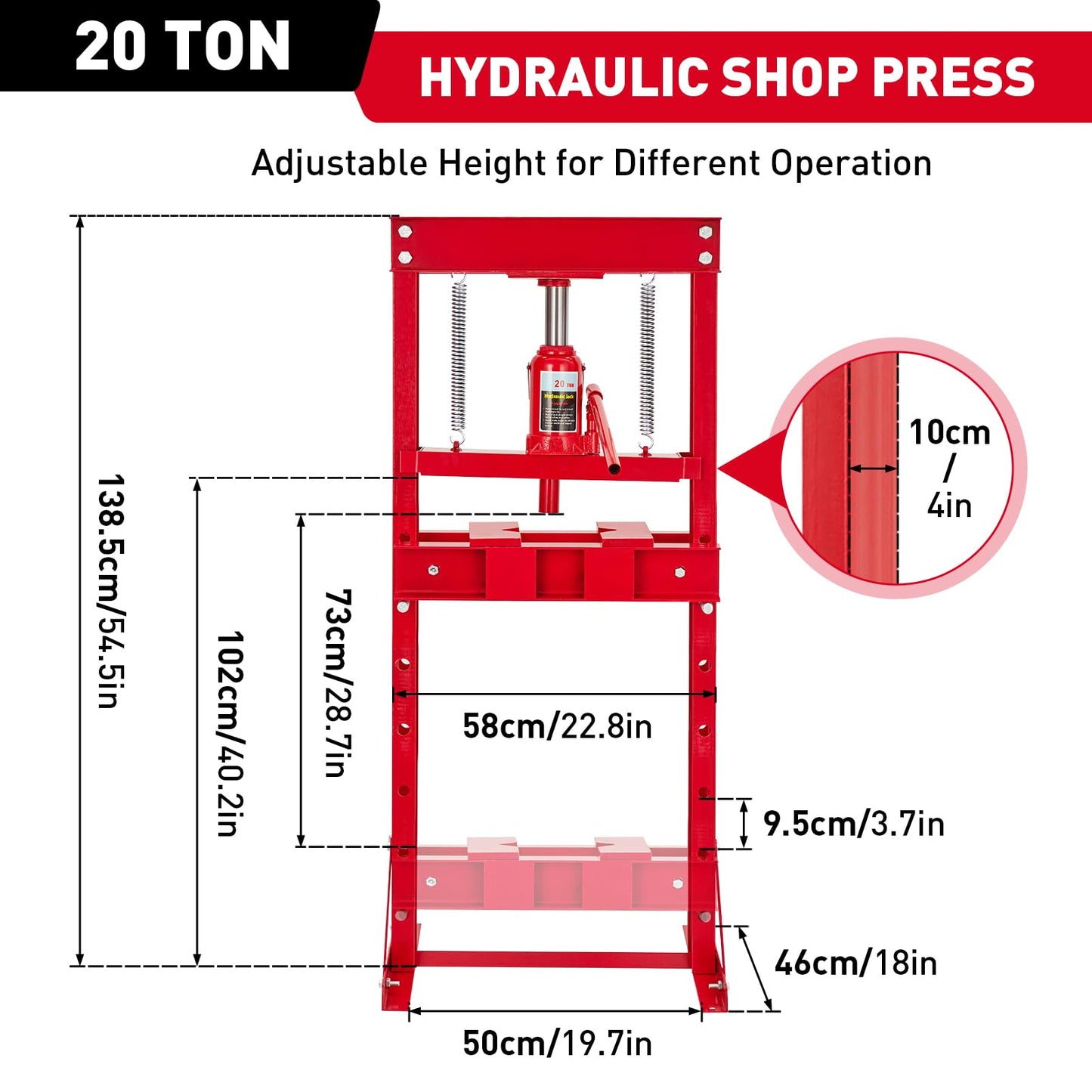 GarveeTech 20 Ton Hydraulic Press, Heavy-Duty Adjustable H-Frame Garage Floor Shop Press with Stamping Plates to Straighten Bend or Press Parts, for Straightening/Automotive Repair/Garage Use
