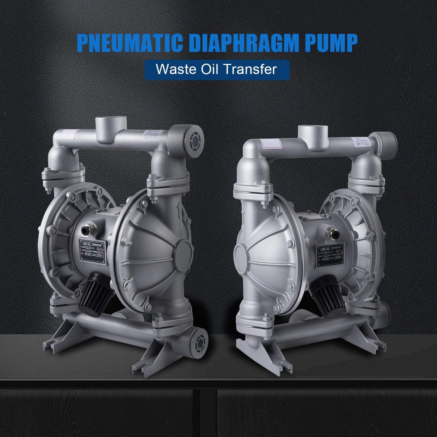 Double Diaphragm Pump Air Operated 1-1/2 inch Inlet/Outlet Pneumatic Waste Oil Transfer Pump for Chemical QBK-40 50 GPM Dual Diaphram Polypropylene Nitrile Rubber by Stainless Steel Iron 100 PSI