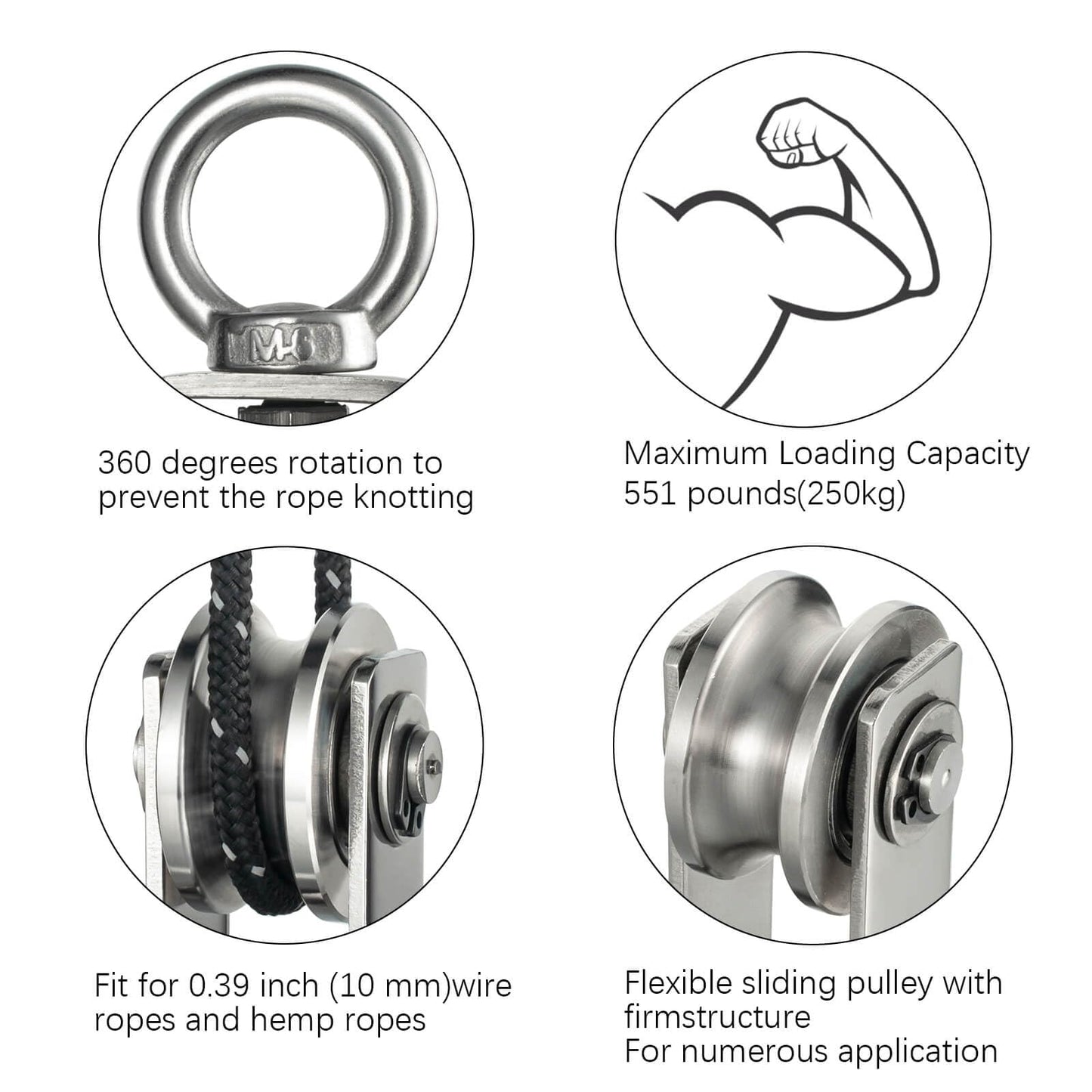 SHINICO Cable Pulley Wheel Stainless Steel, Bearing Inside, Rope Pulley for Pulley System, Gym Equipment, Clothesline, 2 Pack
