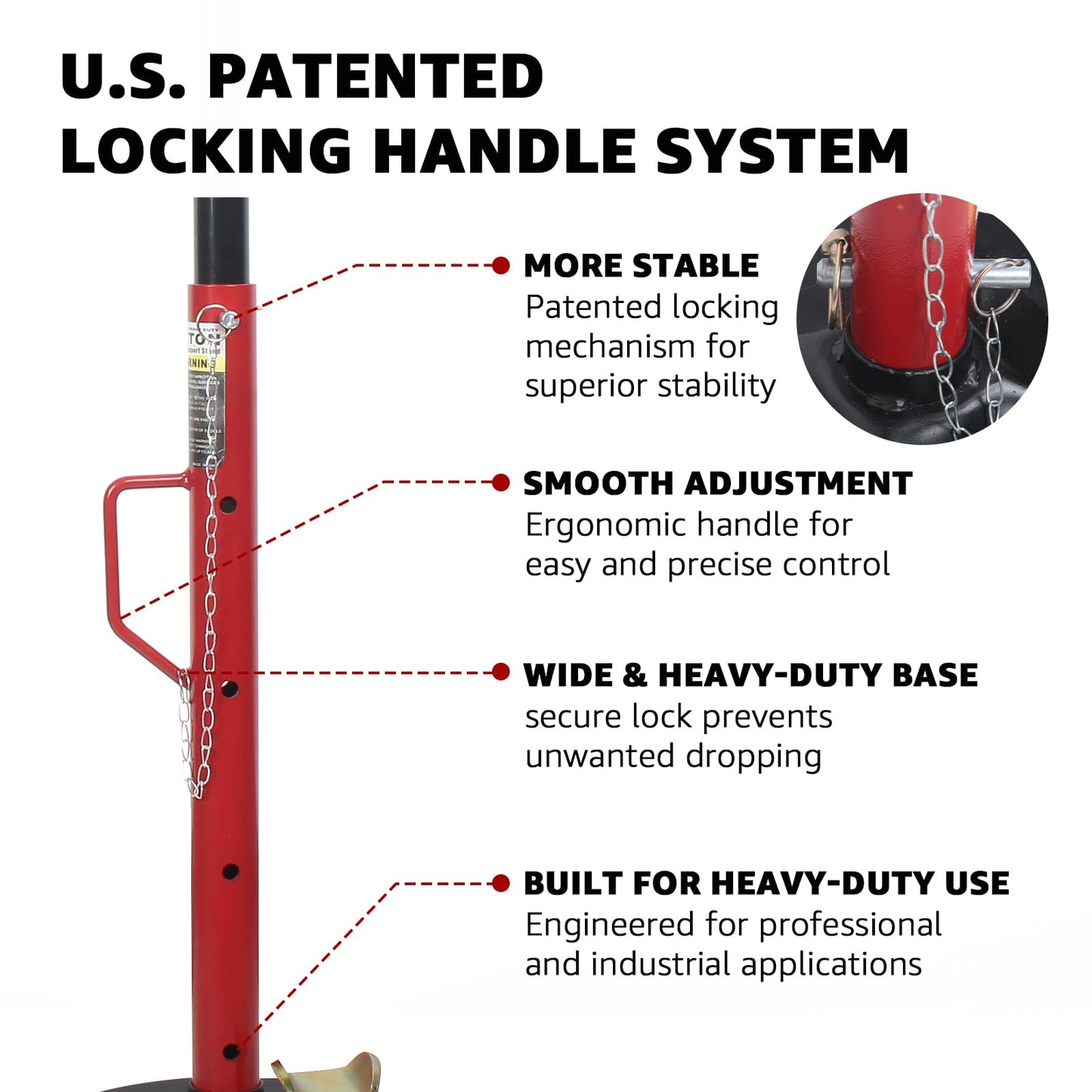 BESTOOL 1.5-Ton (3000Ibs) Underhoist Support Stand with Handle, Adjustable Height 30.7'' to 70.8'', Multi-Functional Topped Adapter, Easy Switching, Supporting Vehicle Components（US Patented）
