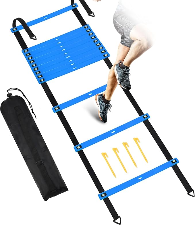 Fixed Rung Agility Ladder - 20ft 12 Rungs No Tangle Speed and Agility Training Equipment for Soccer Footwork Training with Carrying Bag/Ground Stakes for Adults Youth Kids