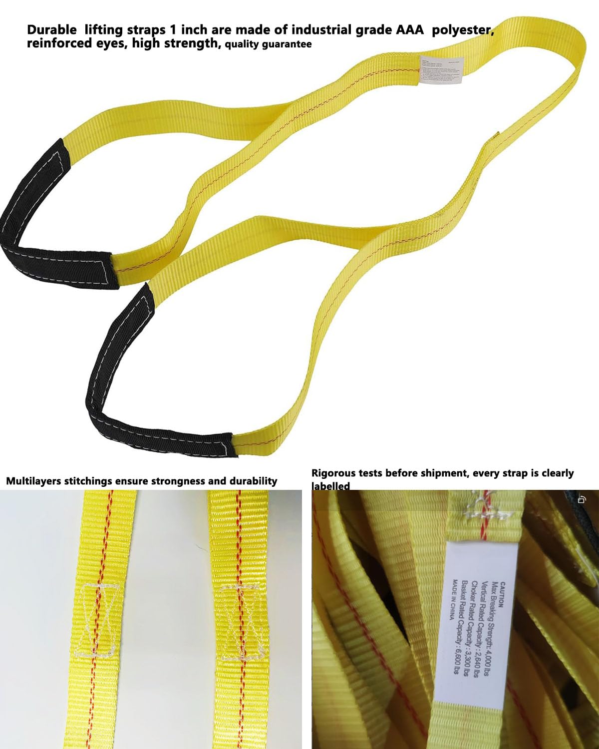 AsgenoX 2 Pack 1 "x6' Lift Sling Straps Reinforced Loops 1 inch 6 Feet Tree Saver Strap 8000 Pound Capacity, Lifting Straps for Hoist, Winch Straps Yellow