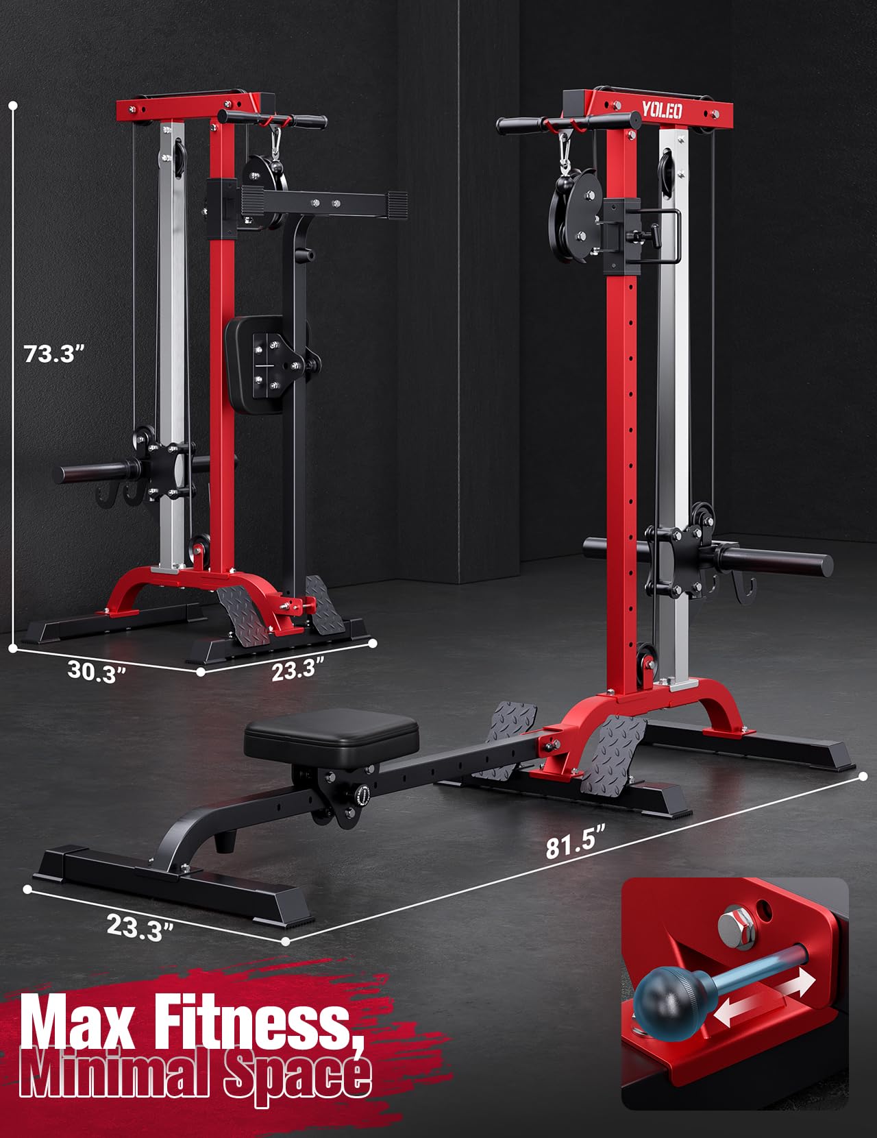 YOLEO Cable Machine Home Gym 2 in 1, Rowing Machine & LAT Pulldown Station with High/Low Pulley, 450 Lbs Loaded, Foldable Compact Design, Includes LAT Bar & Tricep Rope
