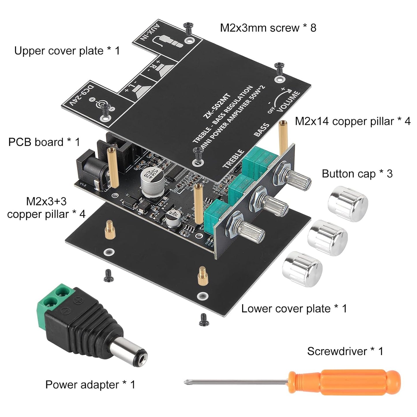 AITRIP 2PCS ZK-502MT 5.0 2.0 2X50W Bluetooth Amplifier Board,Bluetooth Subwoofer Channel High Power Audio Digital HiFi