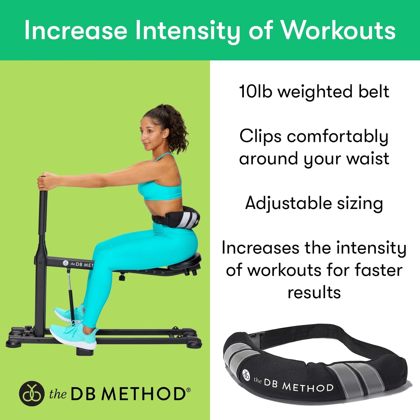 The DB Method DreamBelt Weight Belt Intensifies Workouts, Home or Gym Workout Equipment, Weighted Belt for Hip Thrust, Squat, Strength Training, Helps Minimize Exercise Injury Risk, 10 lbs