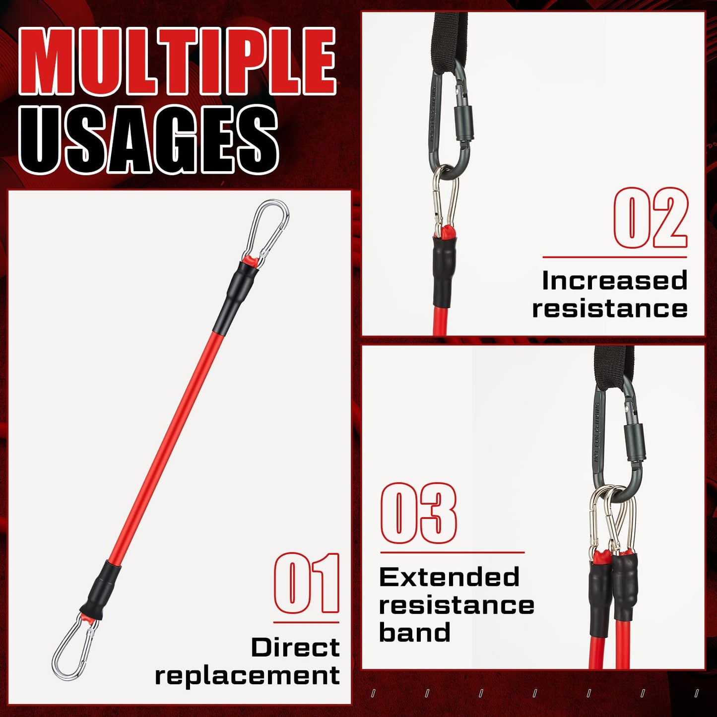 Liliful 8 pcs Resistance Bands for Working Out Additional Exercise Bands for Replacement Workout Equipment Elastic Stretch Legs Ankle Straps for Men Women Strength Training Fitness Gym Home, Red
