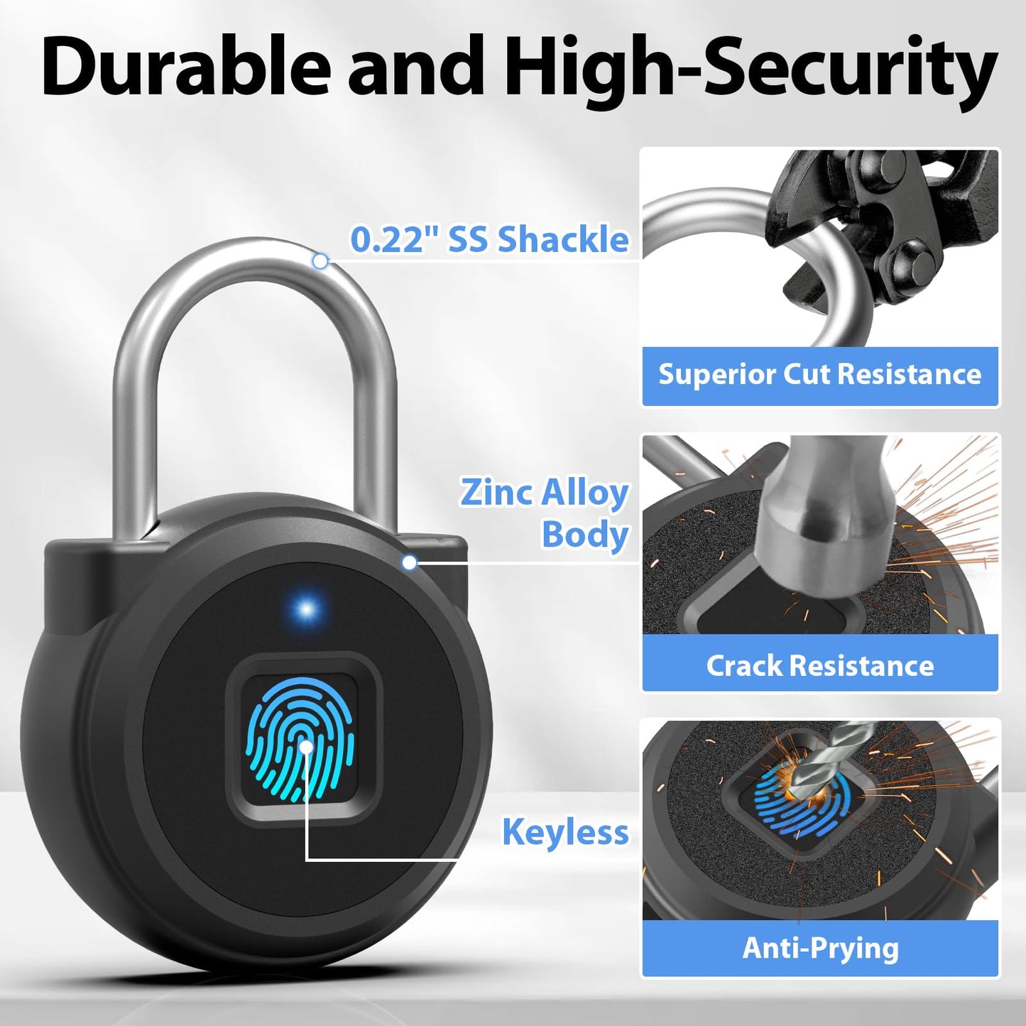 Keylesslife Fingerprint Padlock,Fingerprint Locker Lock,Biometric Smart Padlock Outdoor Waterproof Pad Lock for Locker Gym Fence Gate Toolbox Case Storage