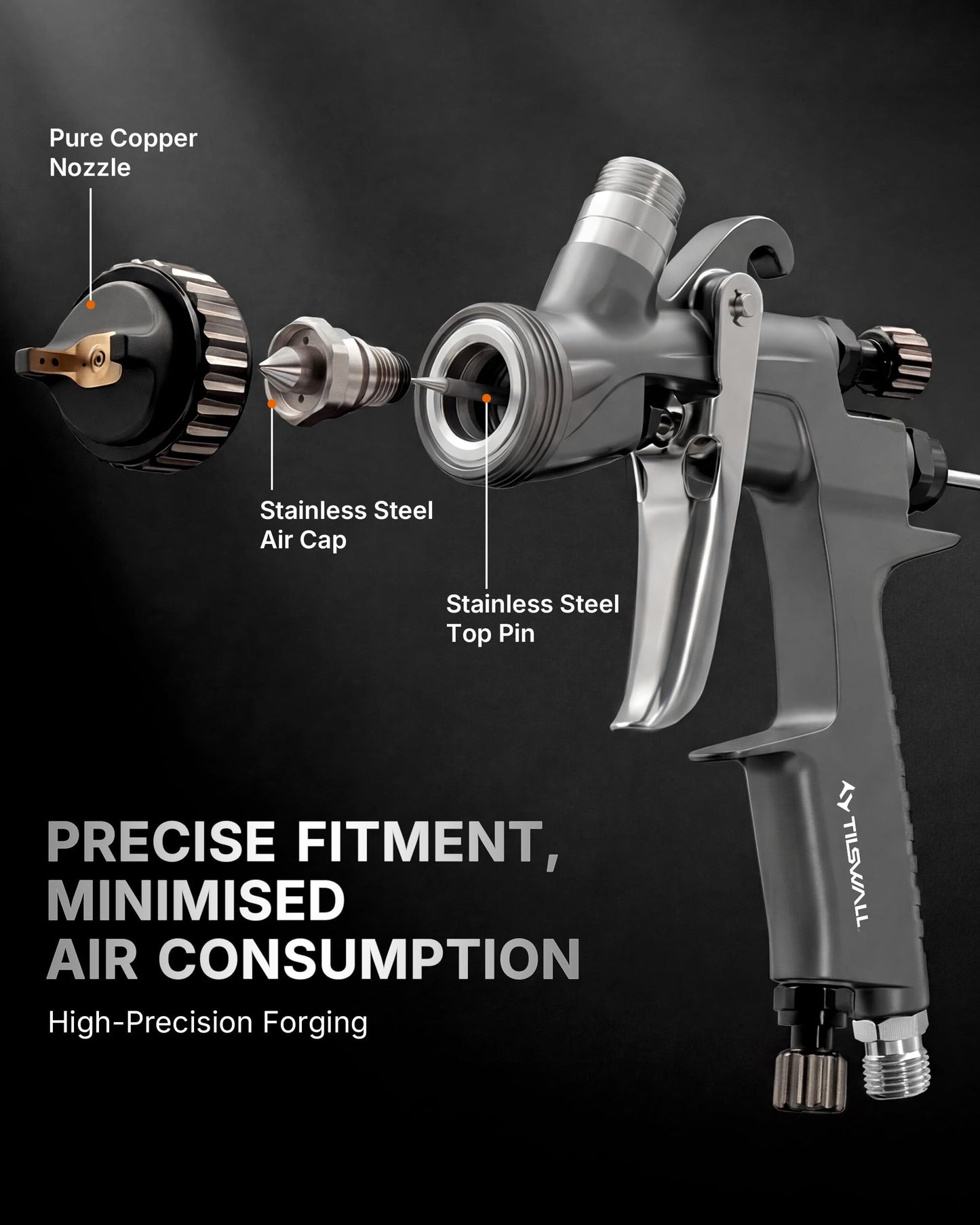 Tilswall Pinto LVLP Spray Gun Premium Kit, Ultral-Long Service Life Air Paint Gun with All-Stainless Steel Flow Channel, 1.3/1.5/1.7mm Nozzles & Accessories, Paint Sprayer Gun for Car, House Painting