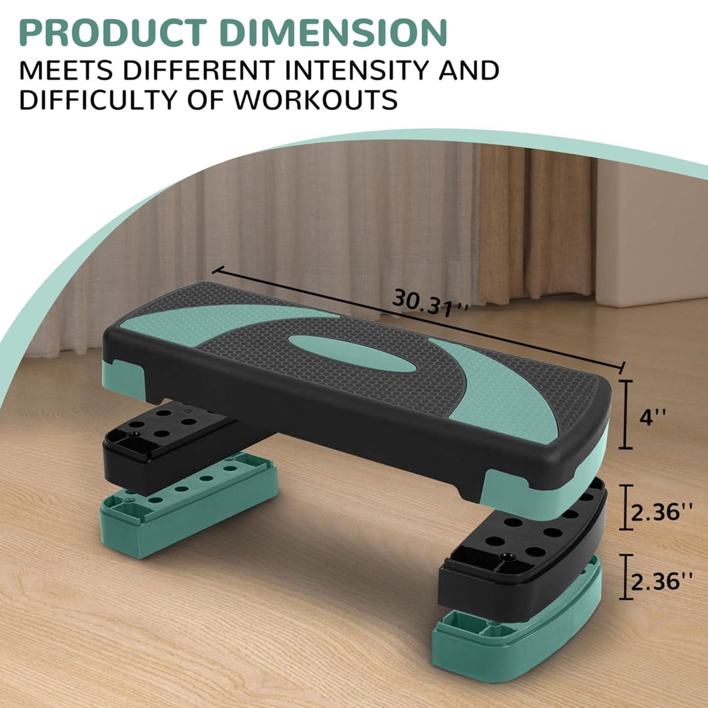 Fitvids Fitvids Step Aerobic Platform, 31" Exercise Step with 3 levels Adjustable Height, 4 Stackable Risers, Fitness Training Workout Stepper for Home Gym, Cardio Strength