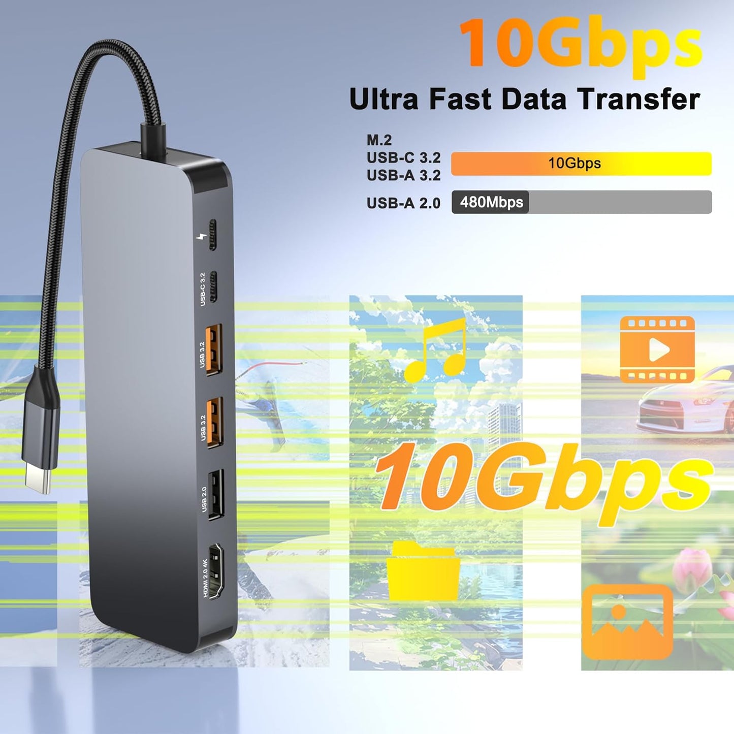 Buerlaseul M.2 10Gbps, 9 1 4K@60Hz 3.2 Gen2, PD100W, USB C Docking Station with NVMe SSD Enclosure in USB-C Hub, Type C