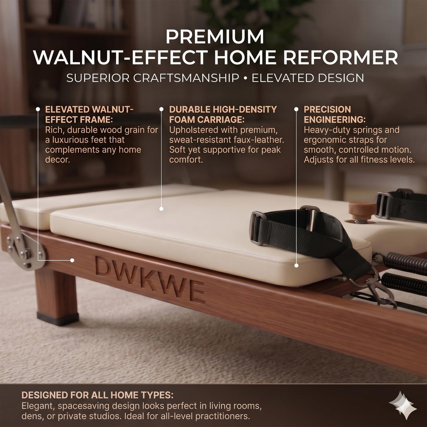 88" Foldable Pilates Reformer, Adjustable Footbar, Walnut Wood Grain Metal Frame, Dual Spring & Latex Resistance, Jump Board & Headrest, Space-Saving Home Gym, Ideal