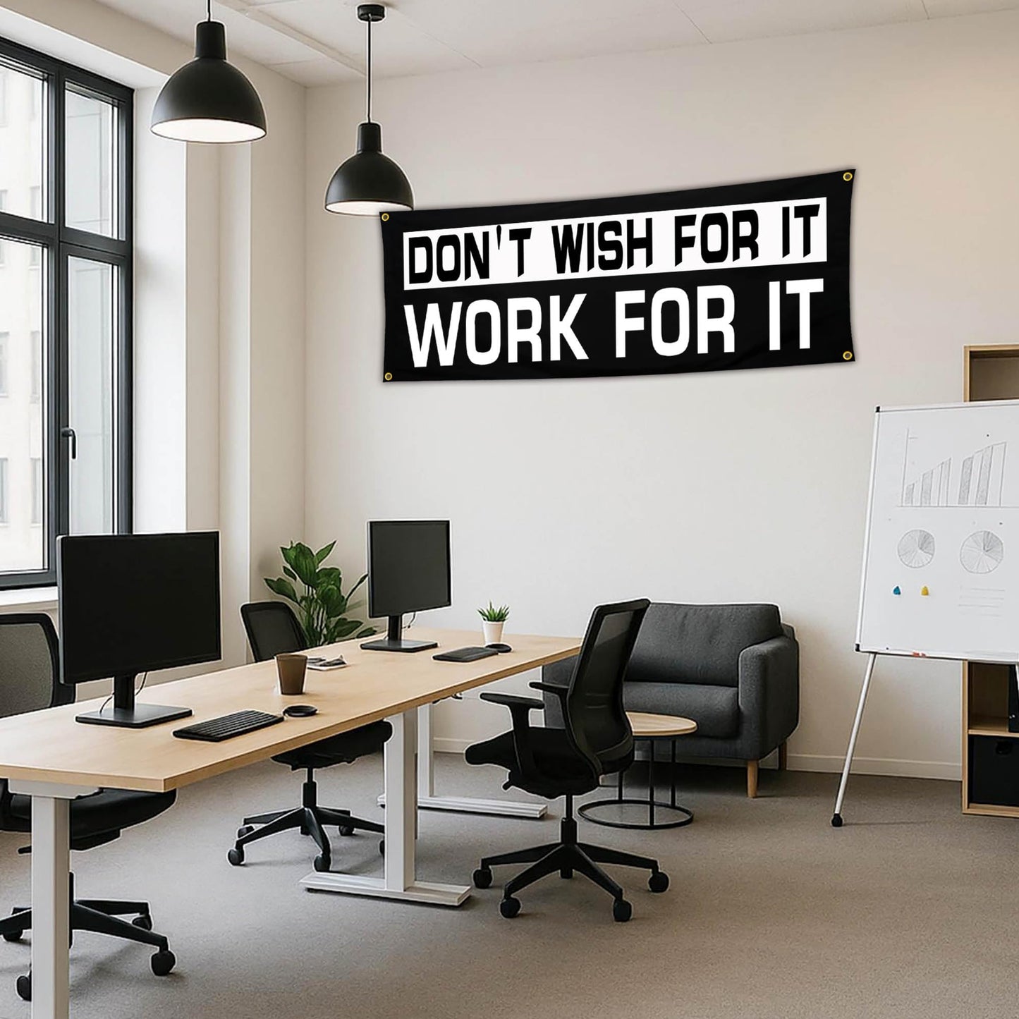 Bomtas Motivational Gym Posters Banners Flags for Home Gym Room Guys Office Bedroom Don't Wish for it Work for it Inspirational Flag Banner 24x72 Inch Motivation Wall Art Decor