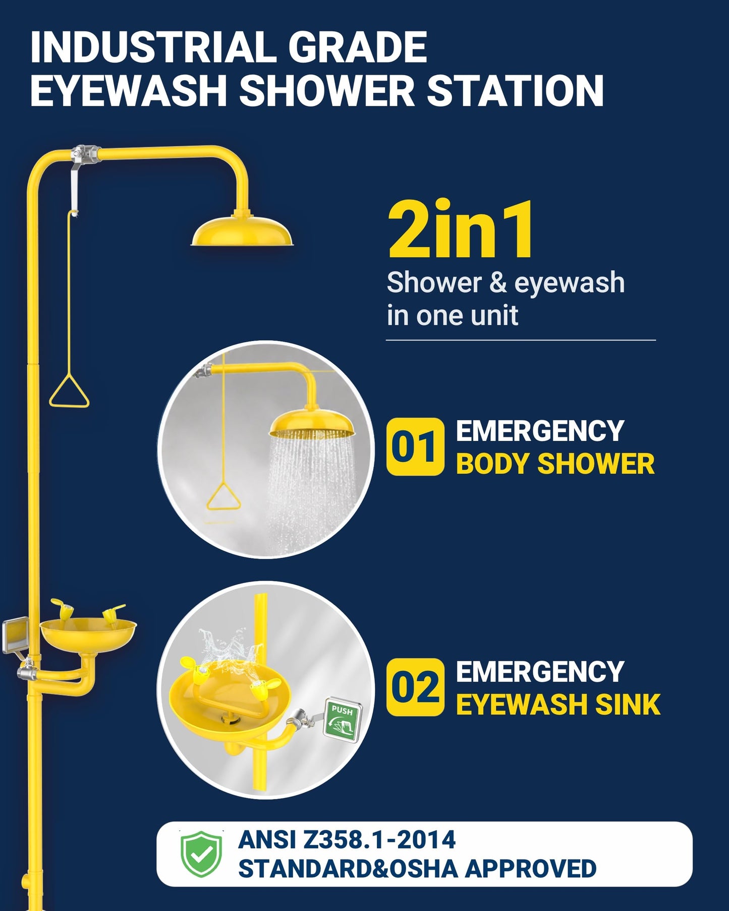 Onedaful Cuzofu 304 Stainless Steel Combination Emergency Eye Wash Shower Station, Industrial & Commercial Level with Emergency Sign, Safety Eyewash Stations OSHA Approved (ABS Enhanced)