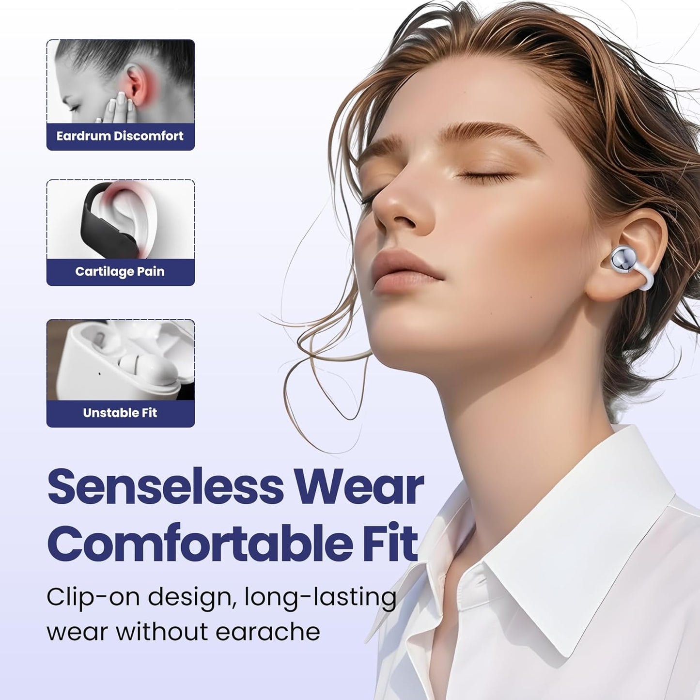 M79 5.4, 60H HC Clip On Earbuds, Open Ear Earbuds Wireless Bluetooth Lightweight Ear Clip Headphones with Mic