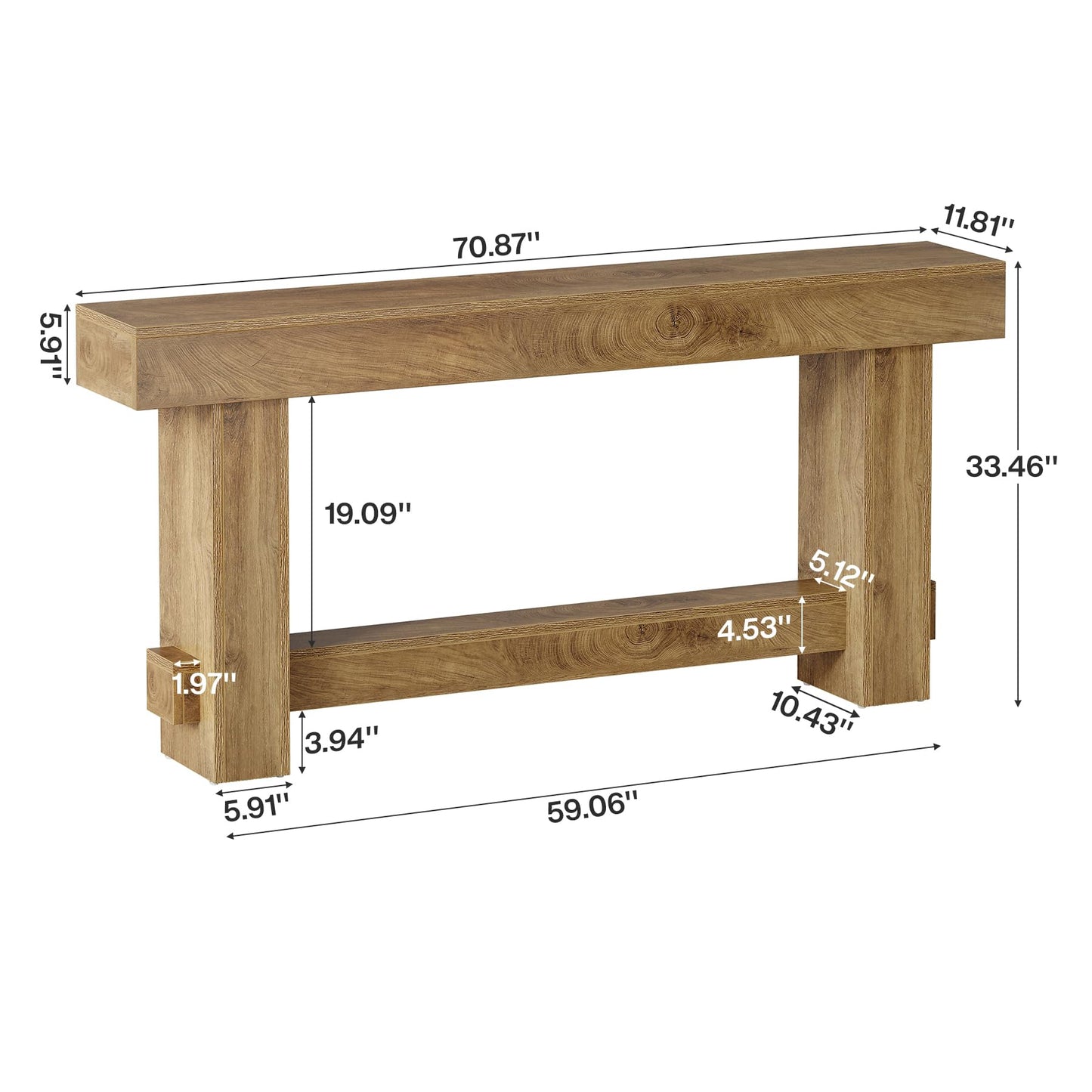 Tribesigns 70.9" Entryway Console Table, Extra Long Wooden Farmhouse Sofa Table Behind Couch, Modern Rustic Foyer Stand with Thick Legs for Hallway, Living Room, Wood Grain Finish