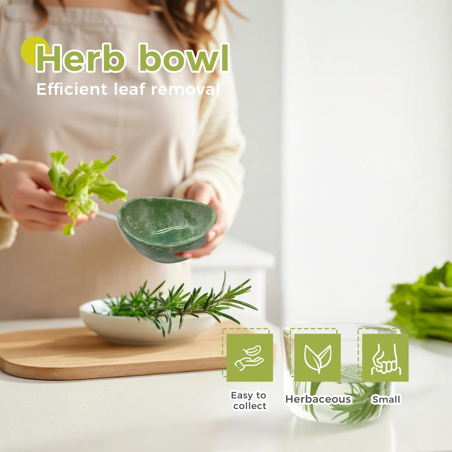 Baooery Pottery Herb Stripper Bowl, Herb stripper bowl, Ceramic Herb Stripper Bowl with Different Hole Sizes for Separating Leaves and Stems (Green)