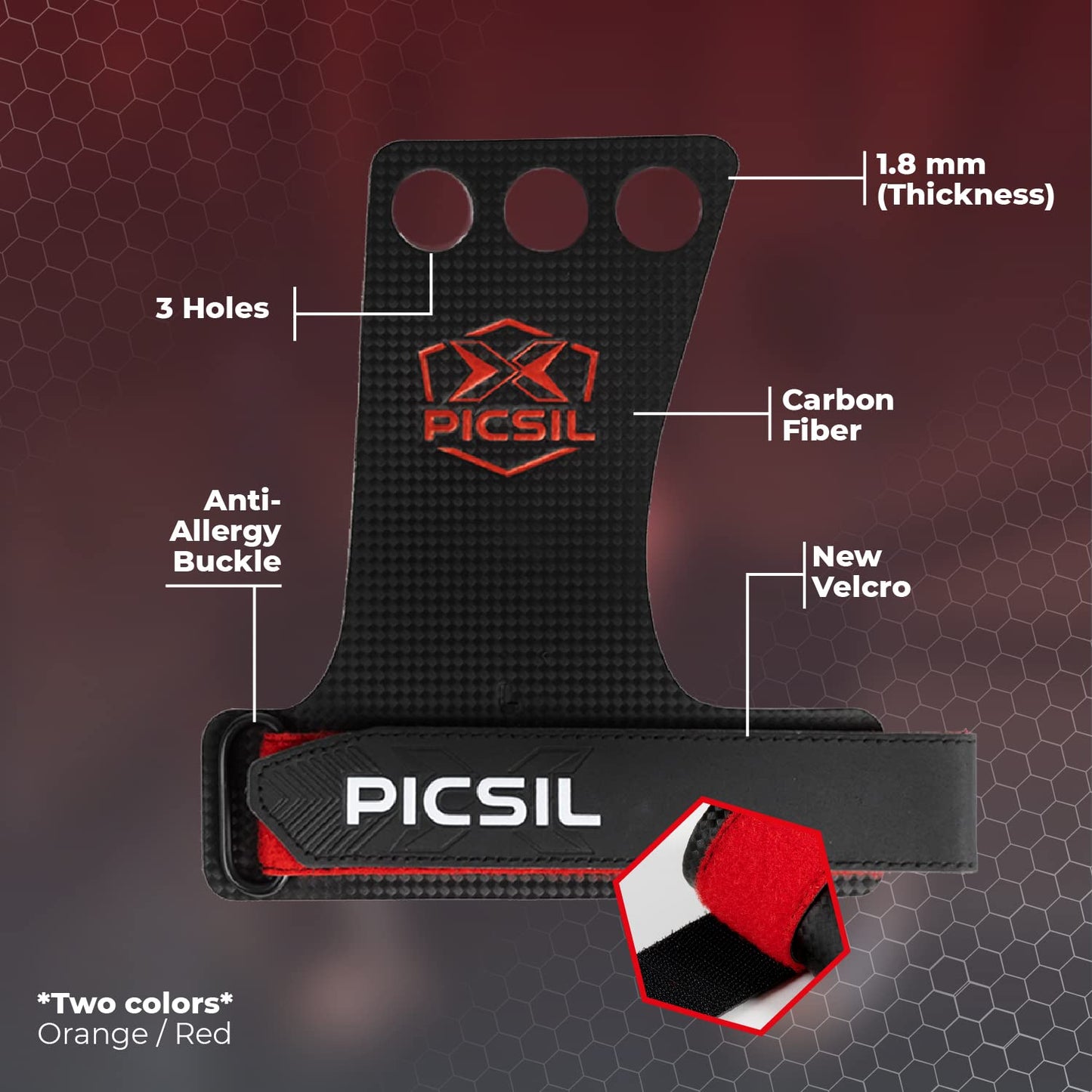 PICSIL RX Grips for Cross Training and Gymnastics, Carbon Fibre Material, Use with Magnesium, Grip on All Surfaces and Bars, Designed for All Athletes