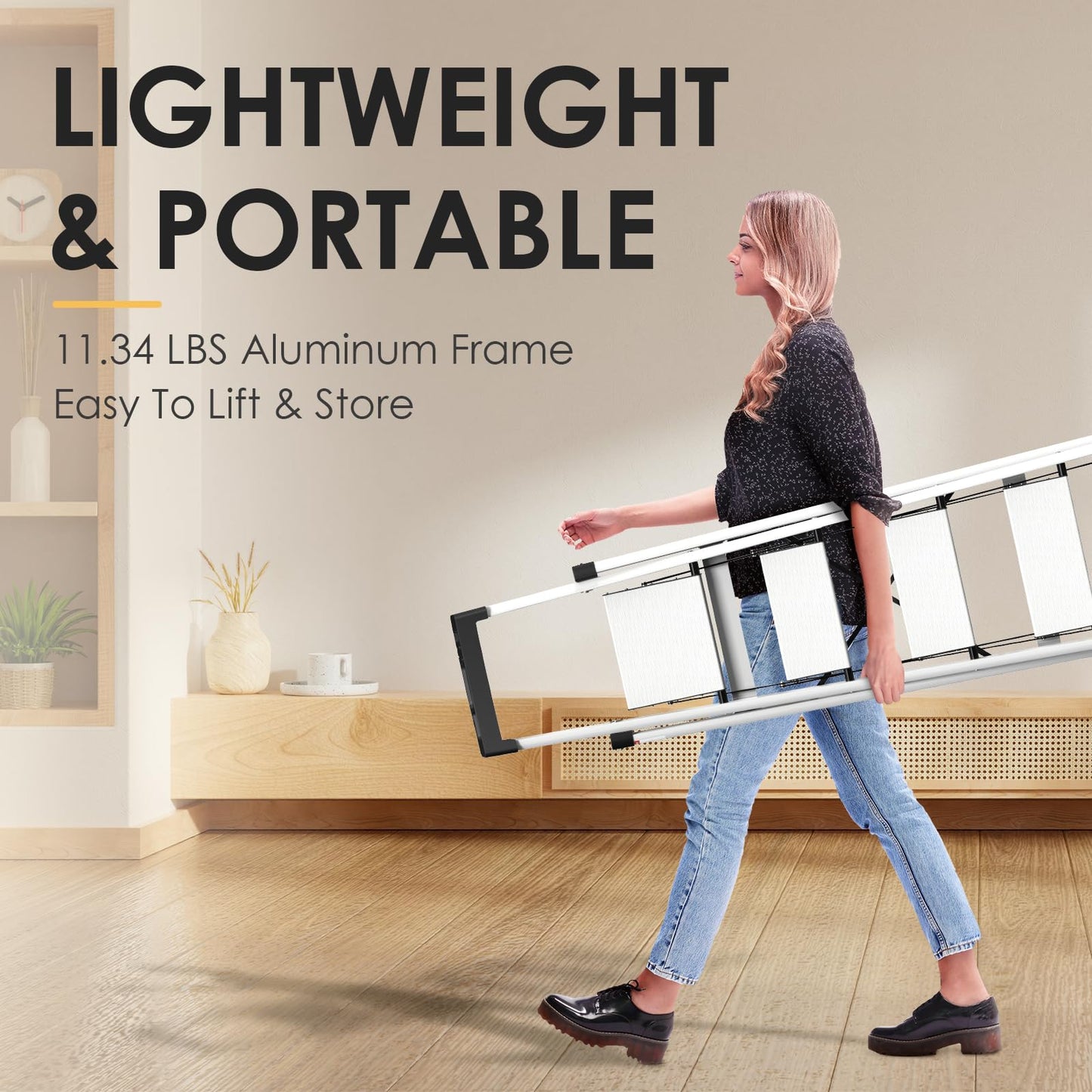 HBtower 5 Aluminum Step Ladder, Strudy Ladders for Home with Tool Tray, Anti-Slip Folding Step Stool for Adults, Light Weight Portable 330lbs Safety for Kitchen Warehouse Outdoor Work