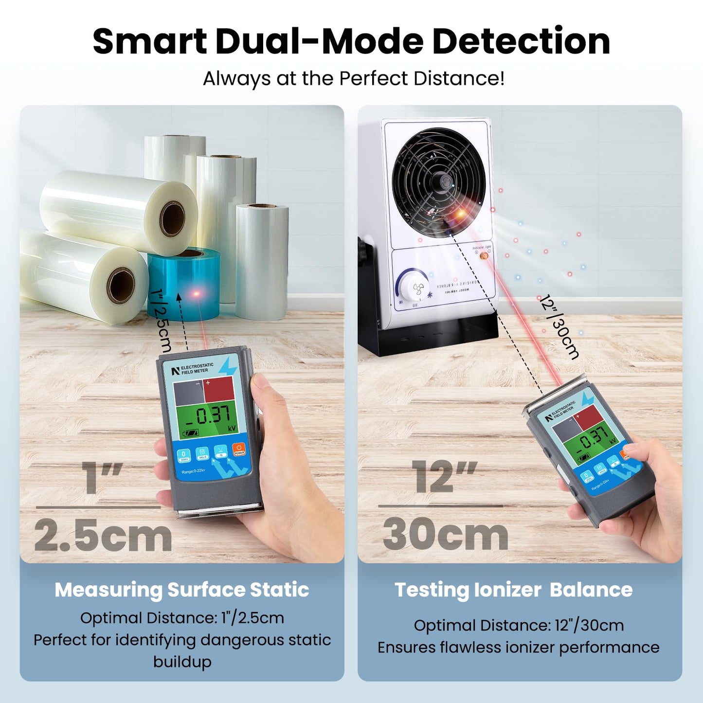 NEWTRY FMX-003 Static Meter 0~20KV Electrostatic Field Meter ESD Test Meter 0~200V Ion Balance Tester for Electronics & Manufacturing & Laboratory