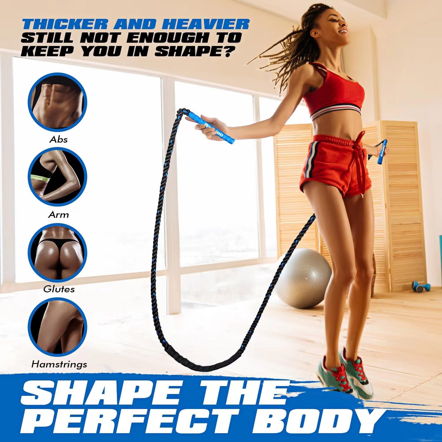Ayombo Jump Rope, Weighted Jump Rope for Fitness, 1 lb Heavy Jump Ropes for Men Women Kids, Battle Skipping Ropes for Exercise, Training Muscle Strength Speed Home Gym Workout Equipment