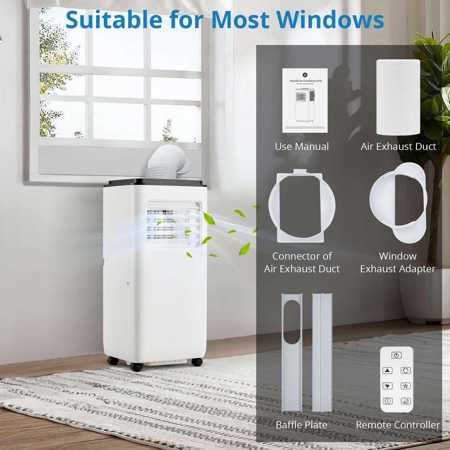 10,000 BTU Portable Air Conditioner – 3-in-1 AC with Dehumidifier & Fan, Quiet Operation, Energy Efficient, Remote Control, Sleep & Timer Modes, Cools up to 451 Sq.Ft, Home, Office, RV, White