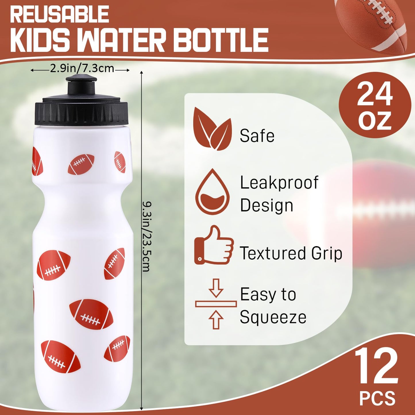 Talltalk 24 Pcs Football Party Favors 24 oz Water Bottle Gift for Football Team with Drawstring Bag Tumbler Cup Sports Themed Accessories for Event Gift Supplies